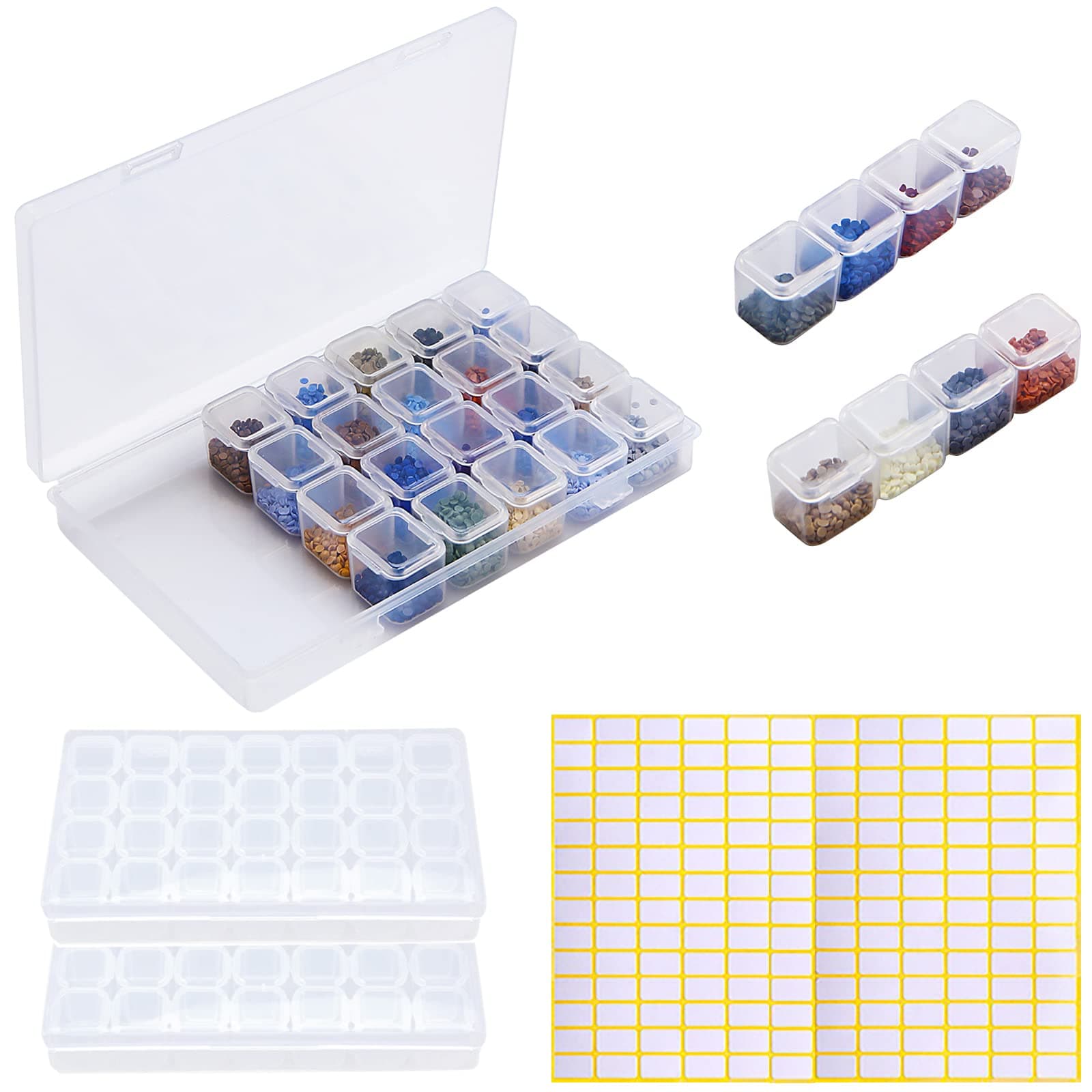 Coopache2 Pack 28 Slots Diamond Embroidery Boxs, 5D Diamond Painting Storage Case for DIY with 196 Pieces Craft Label Marker Sticker