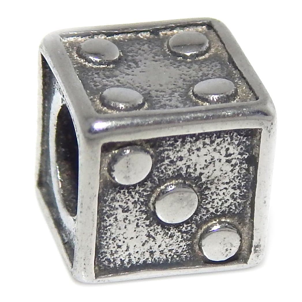 Stainless Steel Dice Charm Bead Fits Pandora Bracelet