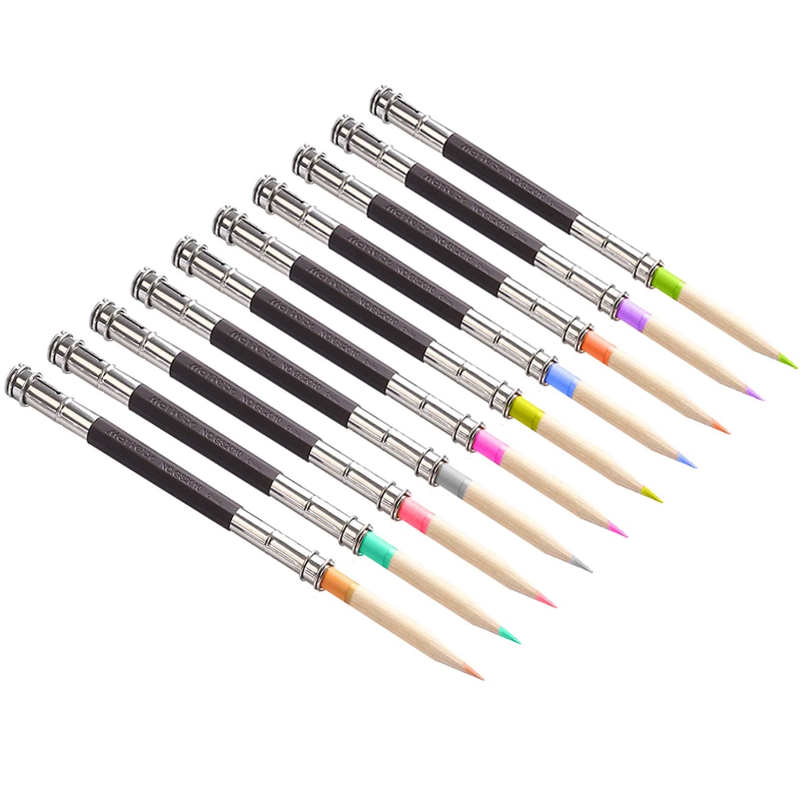 10Pcs Dual Metal Heads Pencil Extender Lengthener, AUHOKY Adjustable Handy Pencil Holder for School Office Eyeliner Makeup Sketch Art Writing Tool - Standard Size & Pencil Saver (Black)