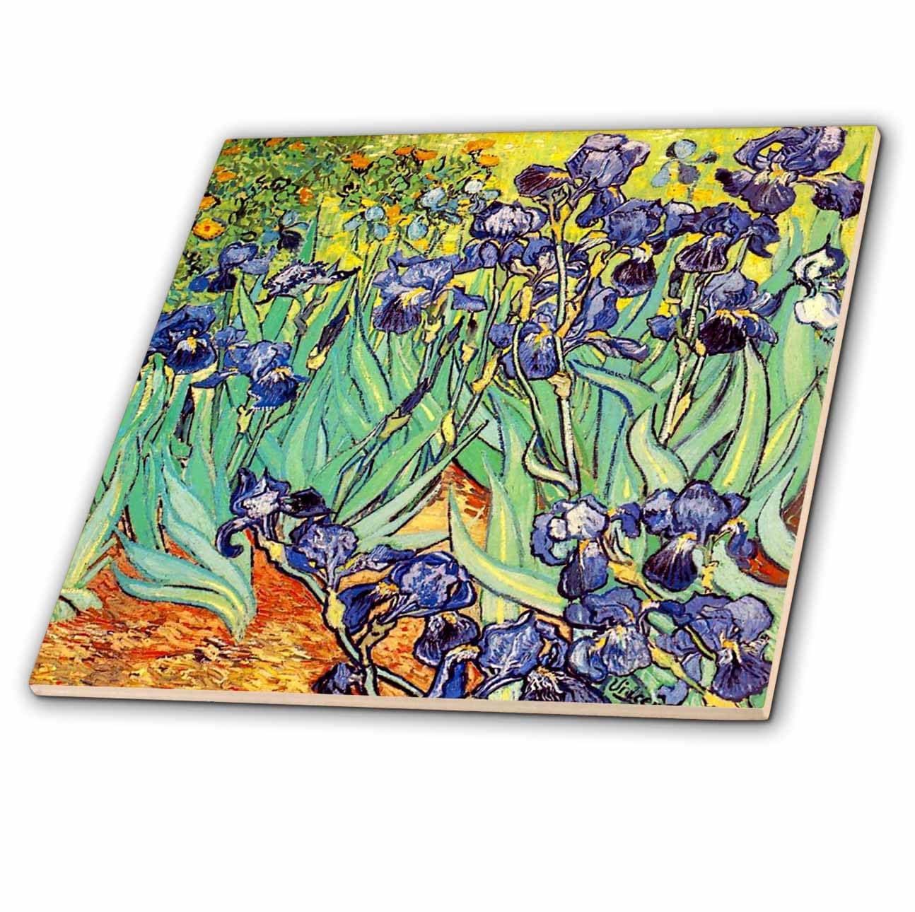 3dRose 3D Rose Irises by Vincent Van Gogh 1889-purple Flowers iris Garden-Copy of Famous Painting by The Master-Ceramic Tile, 12-inch (ct_155630_4), 12"
