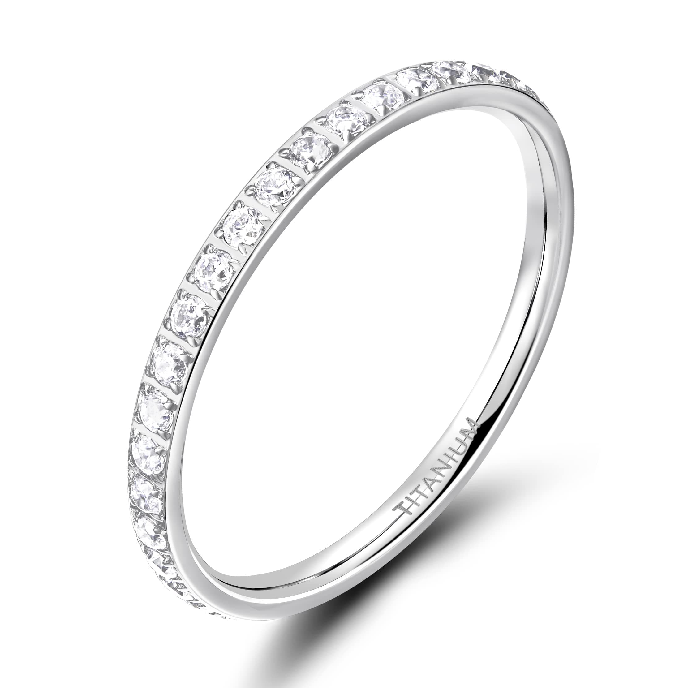 TIGRADE2mm Women Titanium Eternity Ring Cubic Zirconia Anniversary Wedding Engagement Band Size 3-13.5