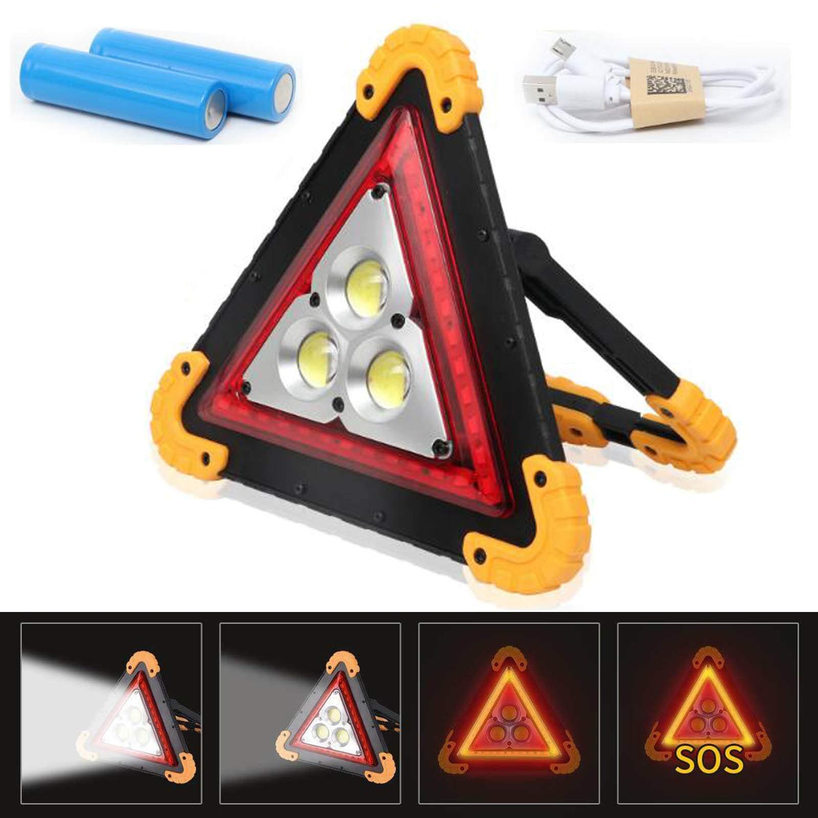 Rechargeable LED Work Light Backup Power Bank Battery Function Waterproof Floodlight Triangle Emergency Hazard Warning Light for Garage Car Repairing Outdoor Use, 3 Year Warranty
