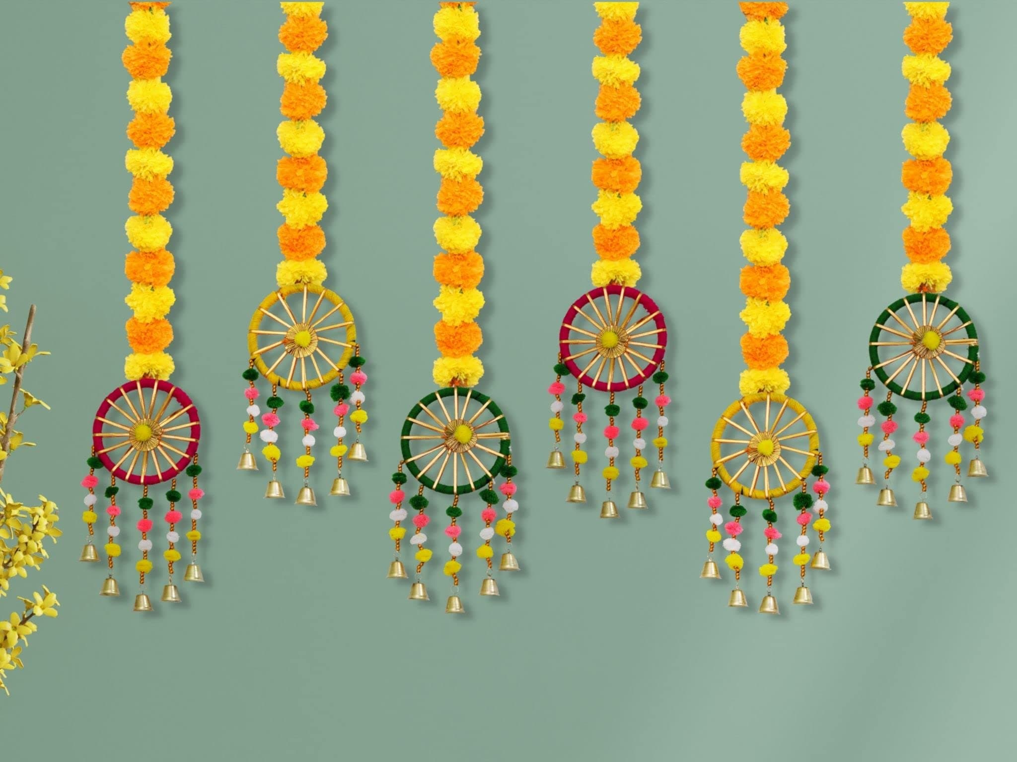 Handmade Artificial Marigold Fluffy Flowers Hanging for Home, Office, Bedroom, Balcony, Living Room Decoration (Pack of 6)