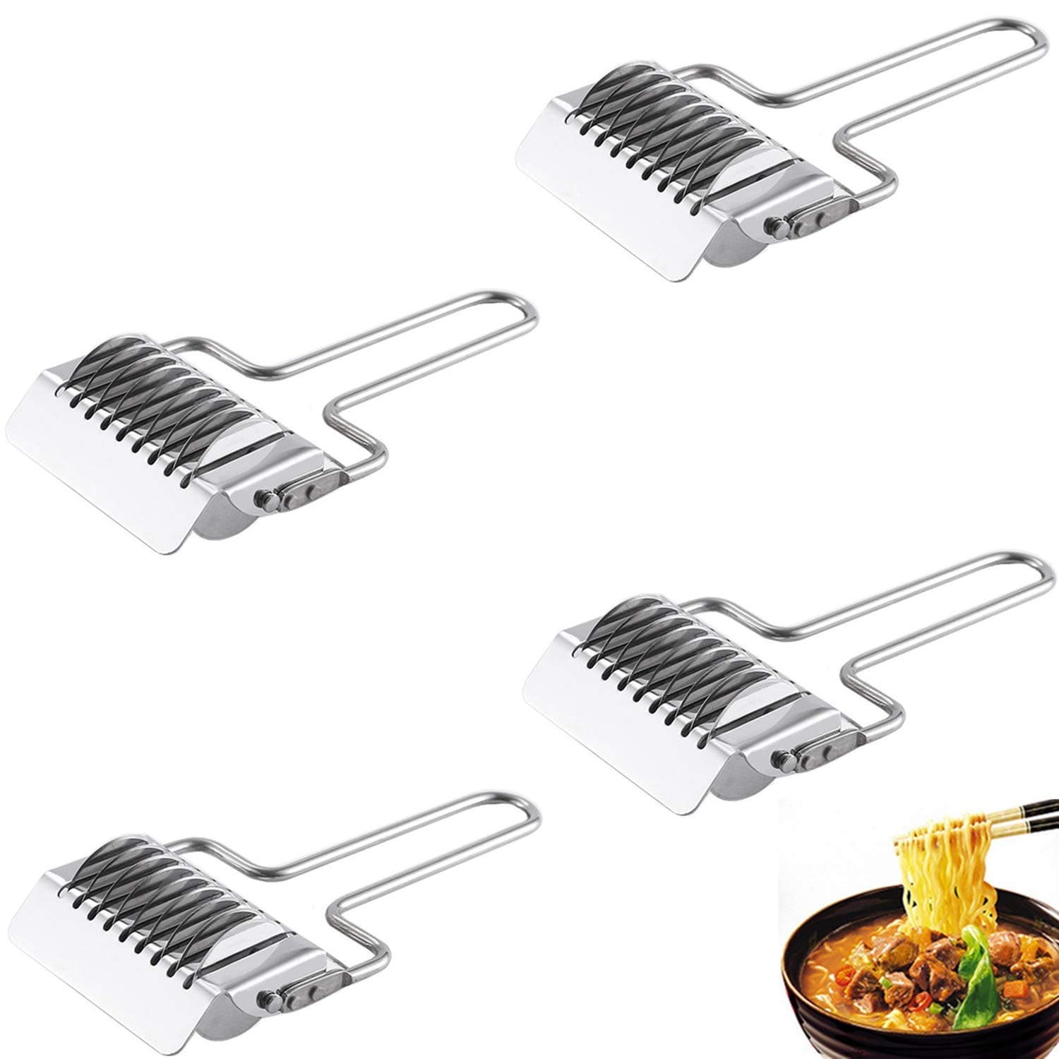 MIAO JIN 4 Pcs Stainless Steel Pasta Noodle Cutter Noodle Lattice Roller Spaghetti Maker Dough Cutter