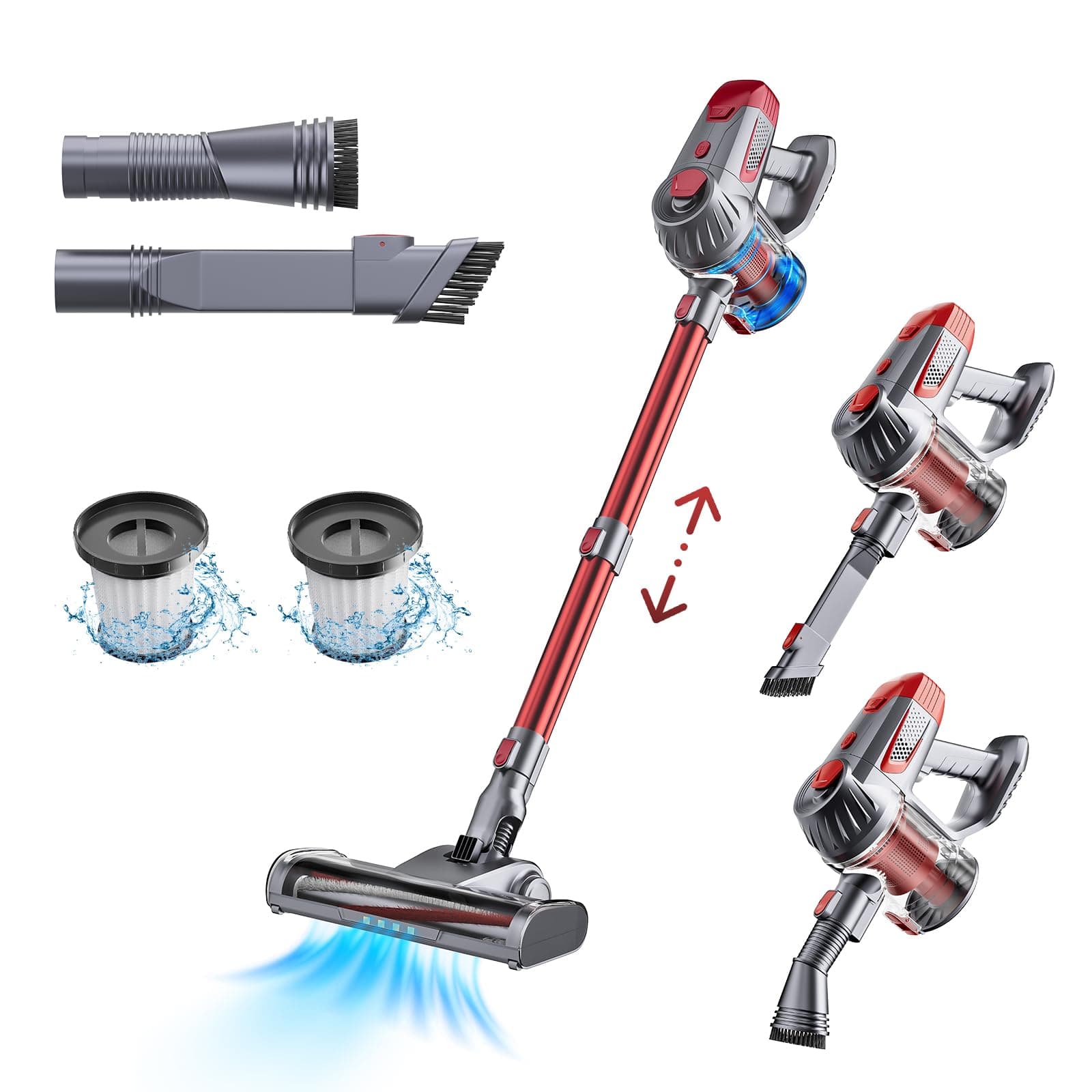 FKZ Cordless Vacuum Cleaner - 6-in-1 Lightweight Vacuum Cleaners for Home, 22Kpa Powerful Stick Vacuum with 45Mins Runtime, Removable Battery, Rechargeable Cordless Vacuum for Hardwood Floor Pet Hair