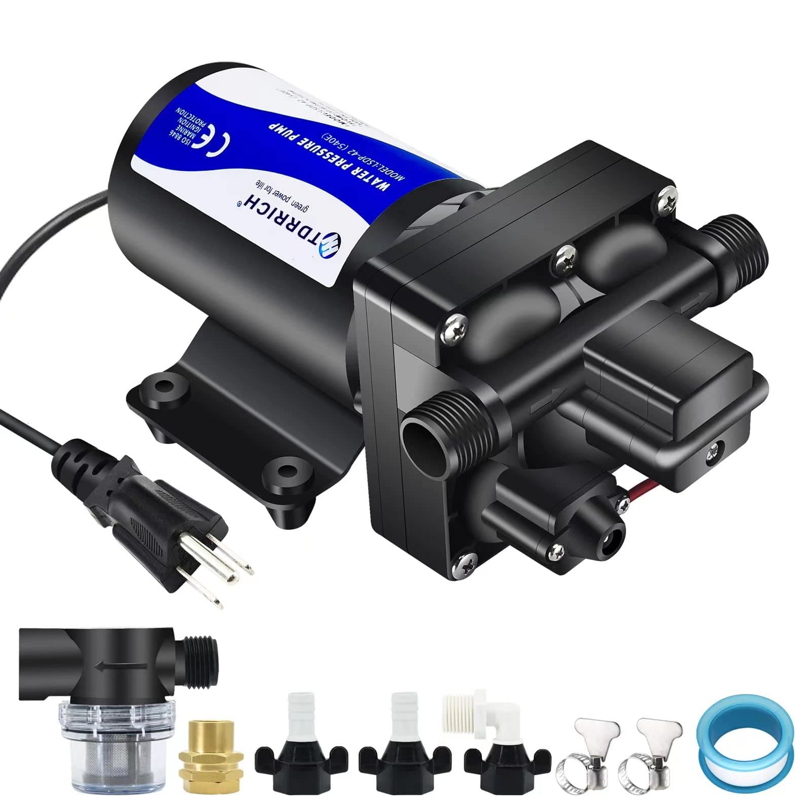 Water Pressure Booster Pump for House,110V RV Water Transfer 5.5GPM 30PSI-75PSI Self-priming Pump,Diaphragm Power Water Pumps for Boats Inline Garden Hose Lawn Camper Sprinkler Irrigation