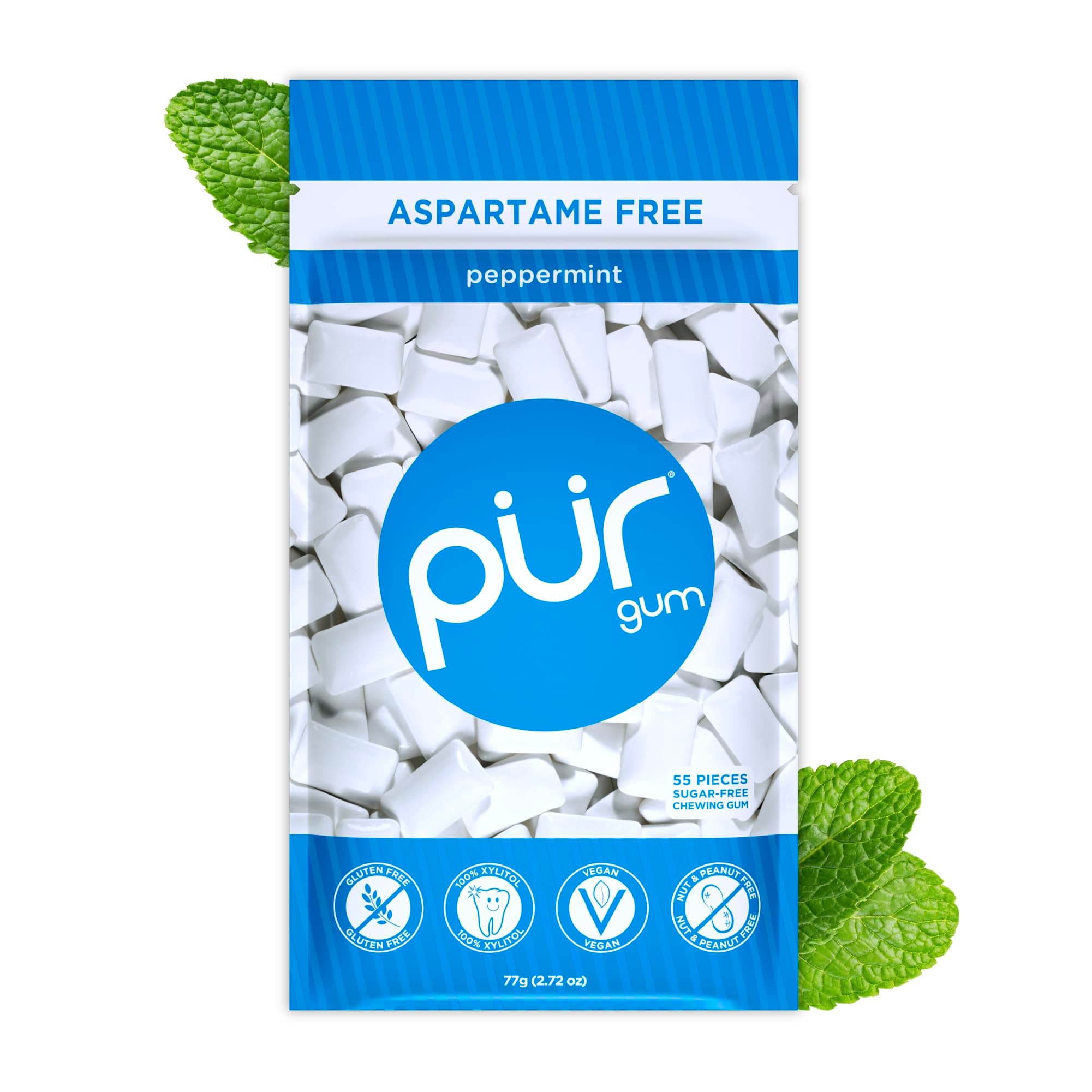 - Aspartame Free Chewing Gum | 100% Xylitol | Natural Peppermint Flavored Gum, 55 Pieces (Pack of 1)