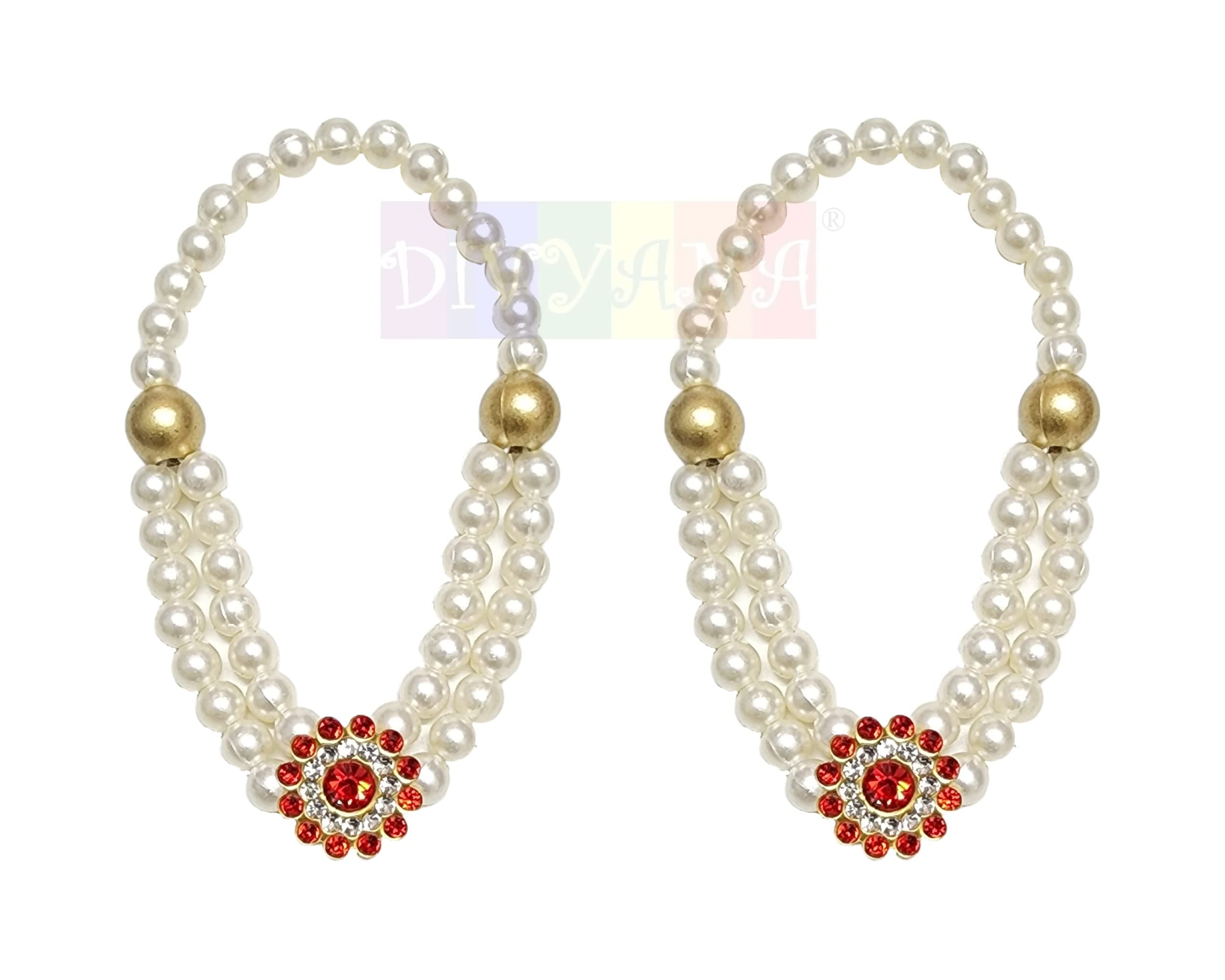 Handcrafted Beads Necklace Mala Jewellery with Embellishments for Small Idols of Deity God and Goddess, 3 Inch, Pack of 2 Pcs with Storage Box