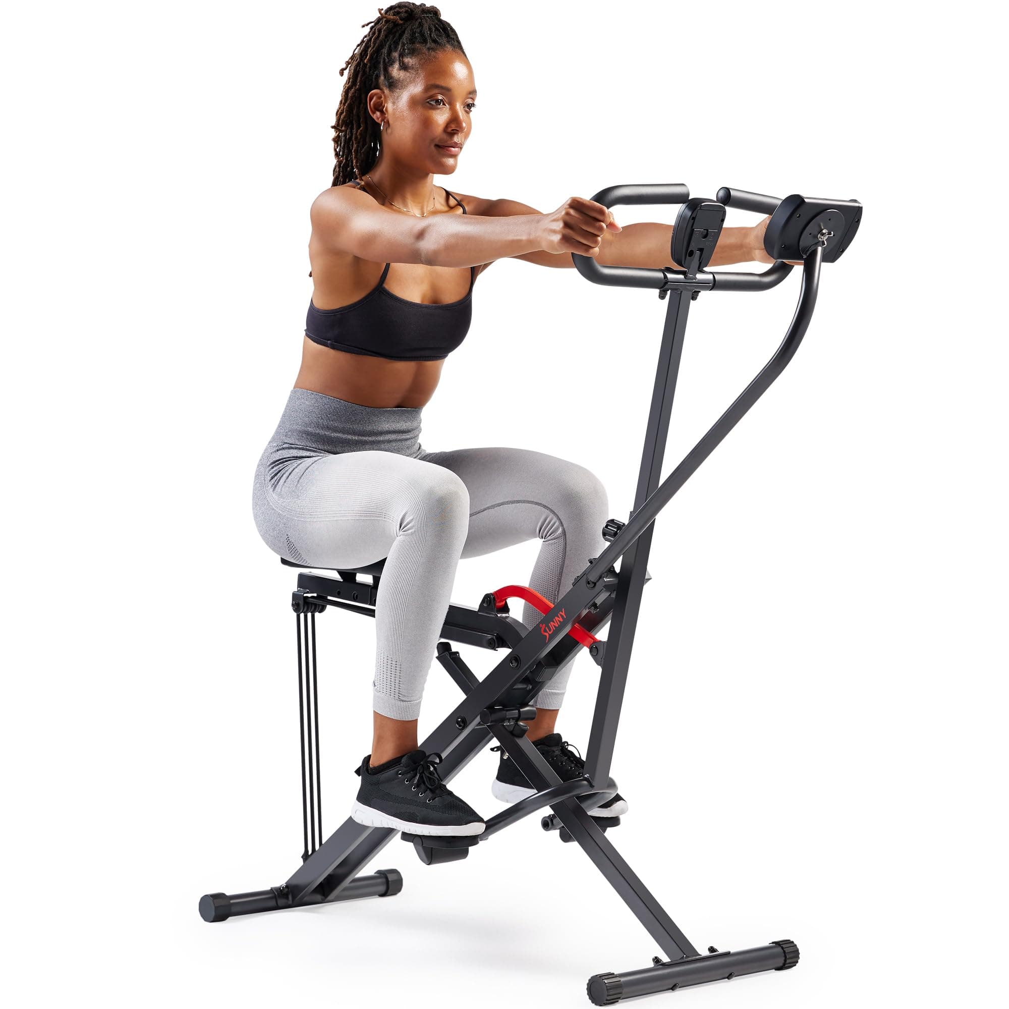 Sunny Health & Fitness Smart Row-N-Ride Squat Machine – Foldable Upright Trainer, Full-Body Workout for Glutes Quads Core, Adjustable Resistance Bands, Bluetooth & Free SunnyFit App, 150 KG Capacity