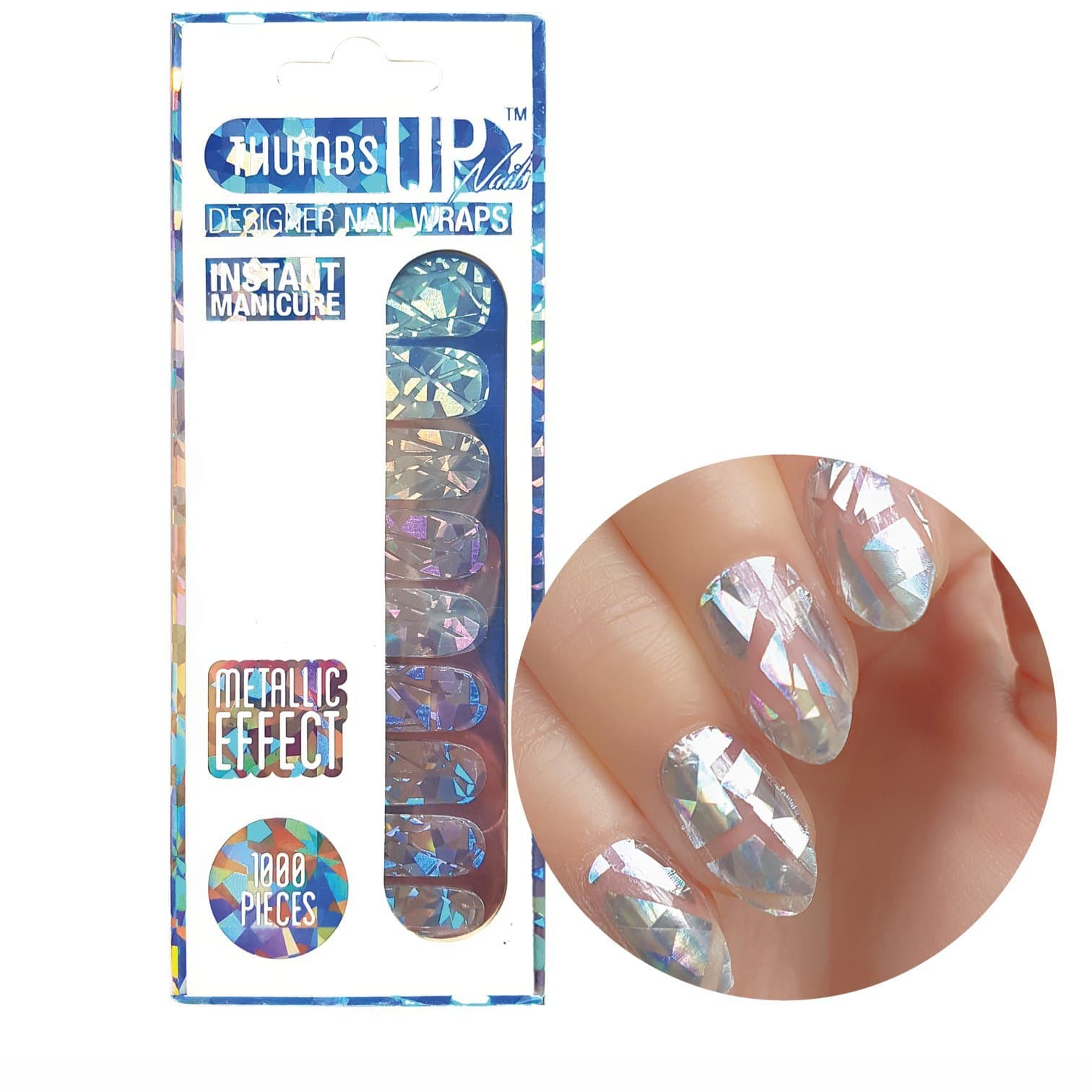 ThumbsUp Nails 1000 Pieces Shattered Glass Nail Wraps/Self-adhesive/Nail Foil Polish Strips/Full Coverage Nail Art Stickers / 20 Wraps Per Pack