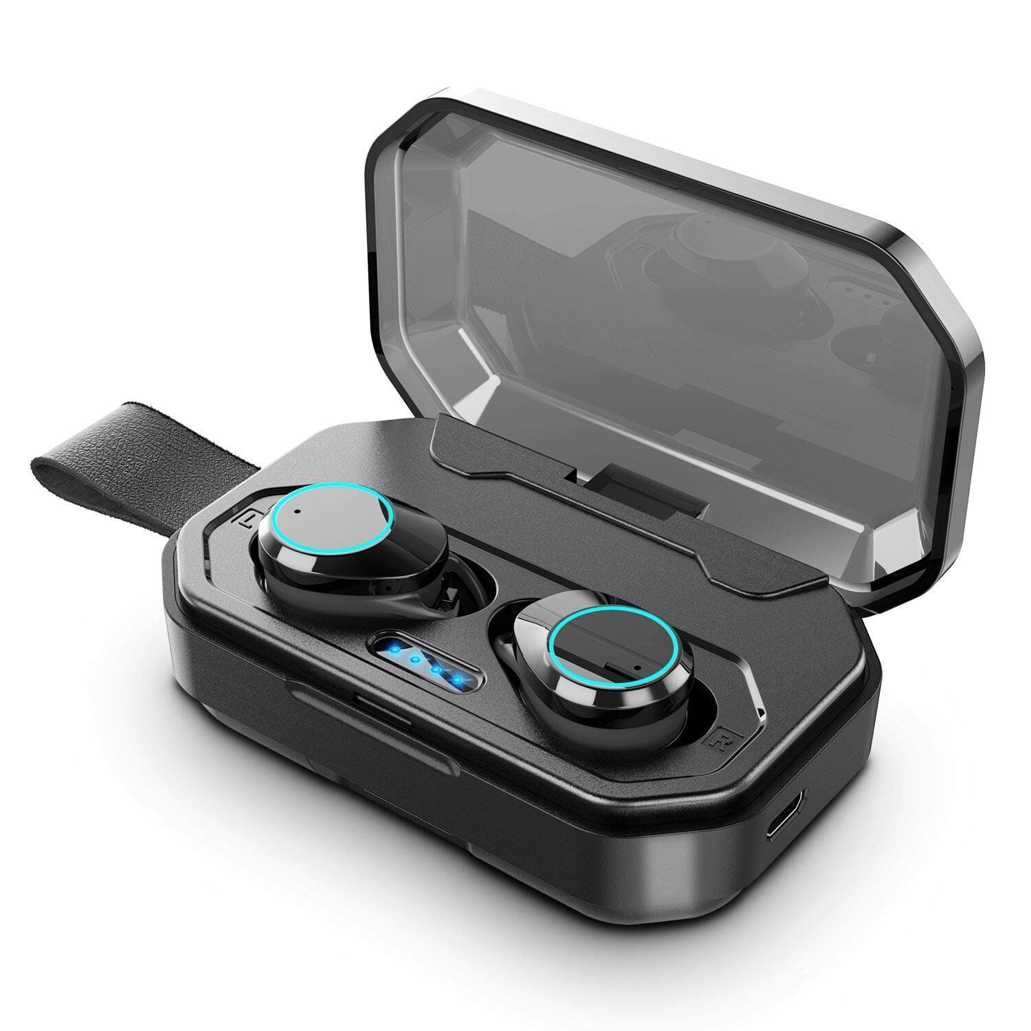 True Wireless Earphones, MONJA Bluetooth 5.0 Headphones 3D Stereo Sound & Deep Bass, 3000mAh Charging Box, IP7X Waterproof Sports Headset Earbuds, Touch Control, Breathing Light, Built-in Mic (Black)