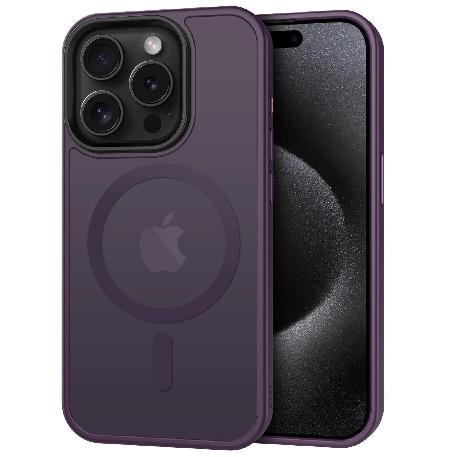 CACOE for iPhone 15 Pro Max Case with Camera Protection, Compatible with MagSafe, Shockproof Scratch-Resistant Magnetic Back Phone Cover for iPhone 15 Pro Max Case Dark Purple