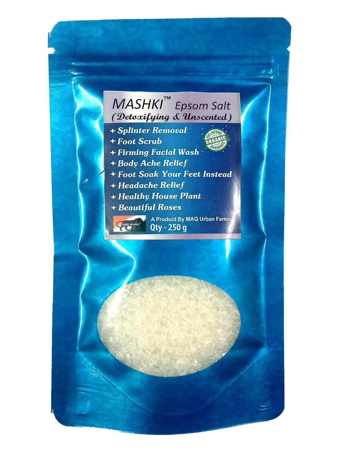 MASHKI EPSOM BATH SALT best used for acne, facial wounds, sore muscles, body pain & much more - 250 GRAMS