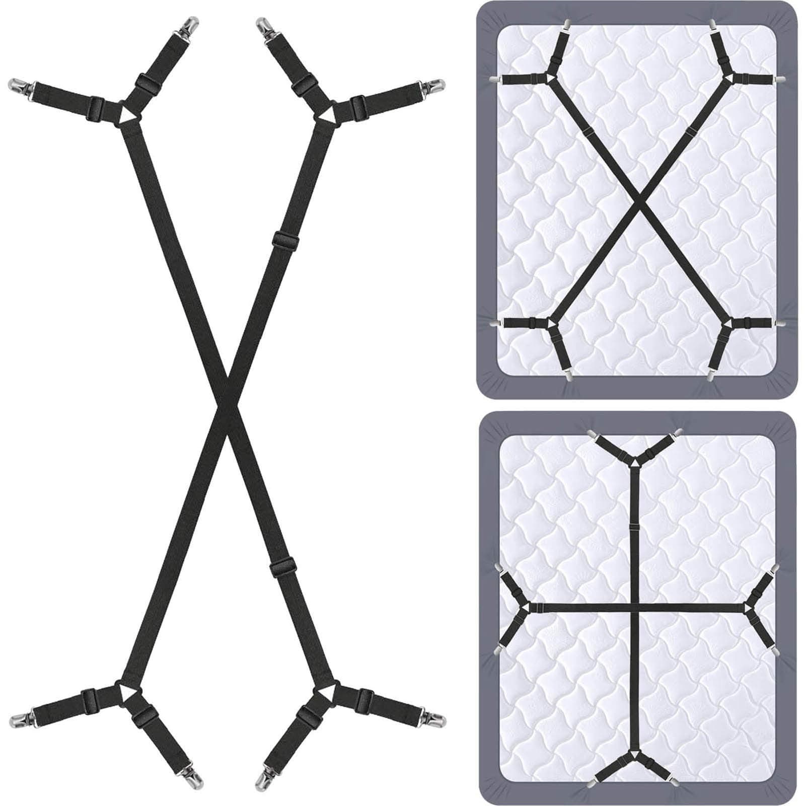 Bed Sheet Holder Straps - Adjustable Crisscross Sheet Clips Elastic Band Fitted Bed Sheet Fasteners Suspenders Grippers Clip,2Pcs/Set Black
