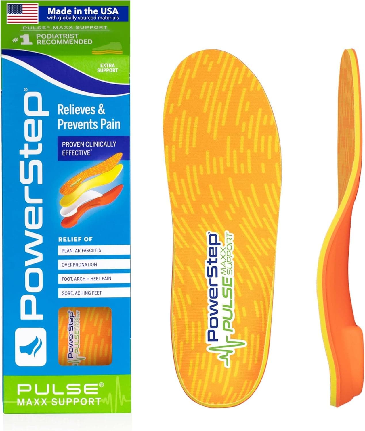 Pulse Maxx Running Insoles - Overpronation Corrective Orthotic Inserts for Running Shoes - Maximum Ankle, Foot Pain Relief & Arch Support Insoles - Made in The USA (M 7-7.5 / W 9-9.5)