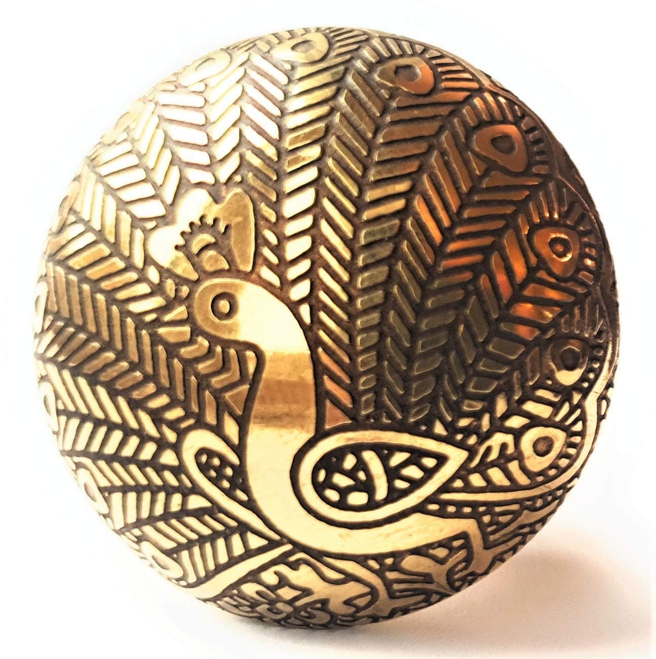 Set of 6 Plain Brass Peacock Knobs Round Kitchen Cabinet Pulls for Cupboard Doors, Furniture, Drawer Handles - Easy Install Vintage Shabby Chic 36mm Diameter