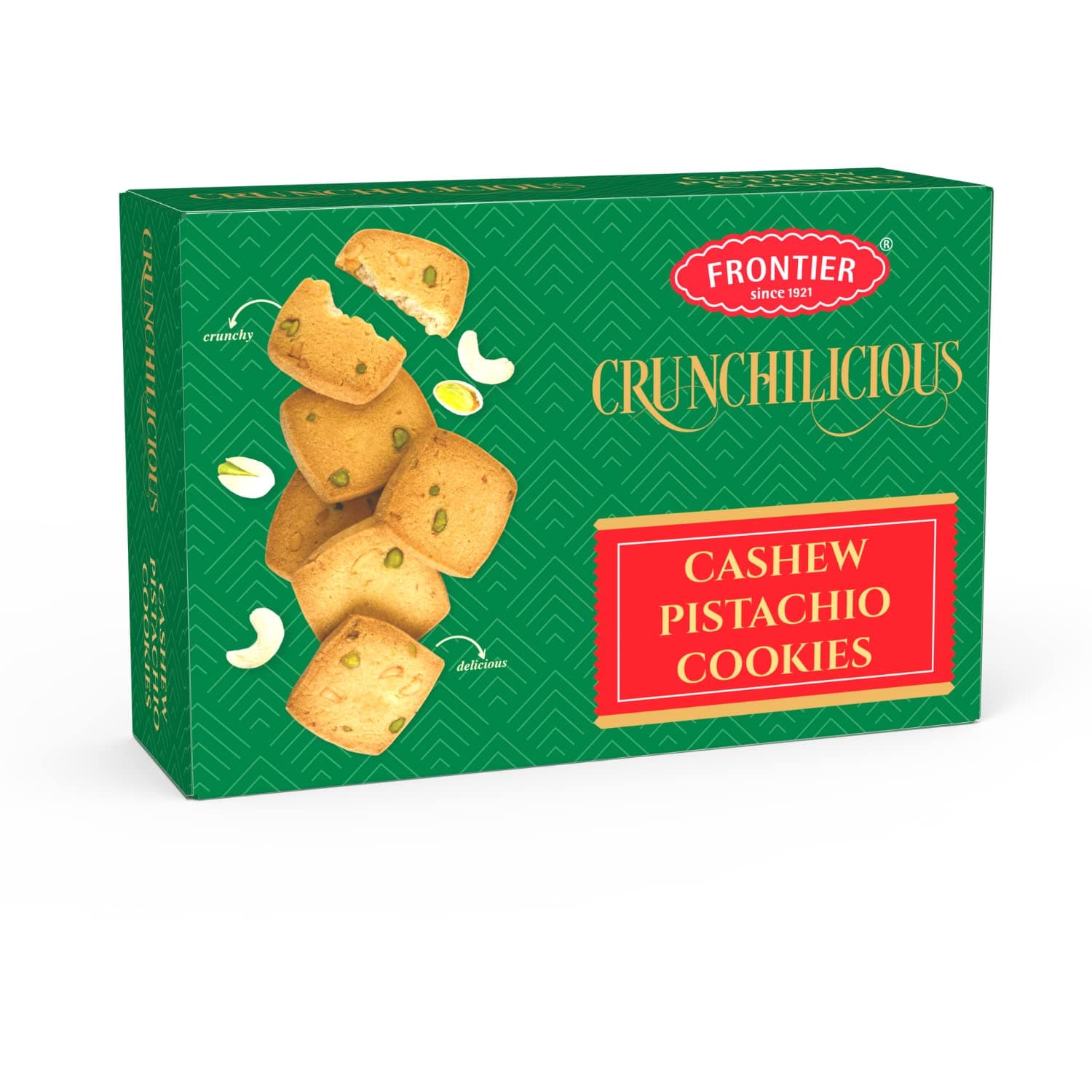FRONTIER Biscuits - Cashew Pistachio Cookies For Birthday, Festivals Gift, Crunchy And Delicious Eggless Healthy Kaju Pista Loaded Cookies, Best Bakery Biscuit Pair It With Tea & Coffee,300 Gram