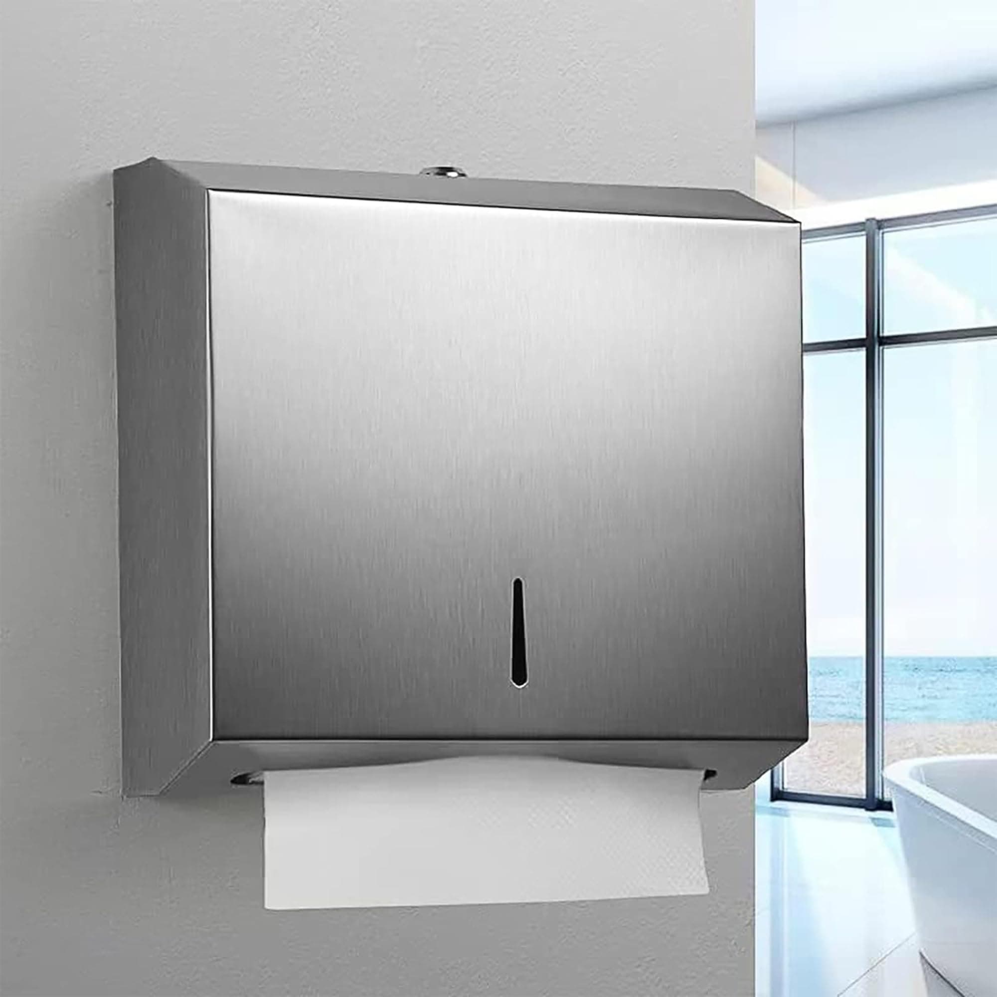 Paper Towel Dispenser, Stainless Steel Towel Dispenser, Lockable, Wall Mounted Tissue Dispenser, for Folded Towels for 250 to 400 Paper Towels