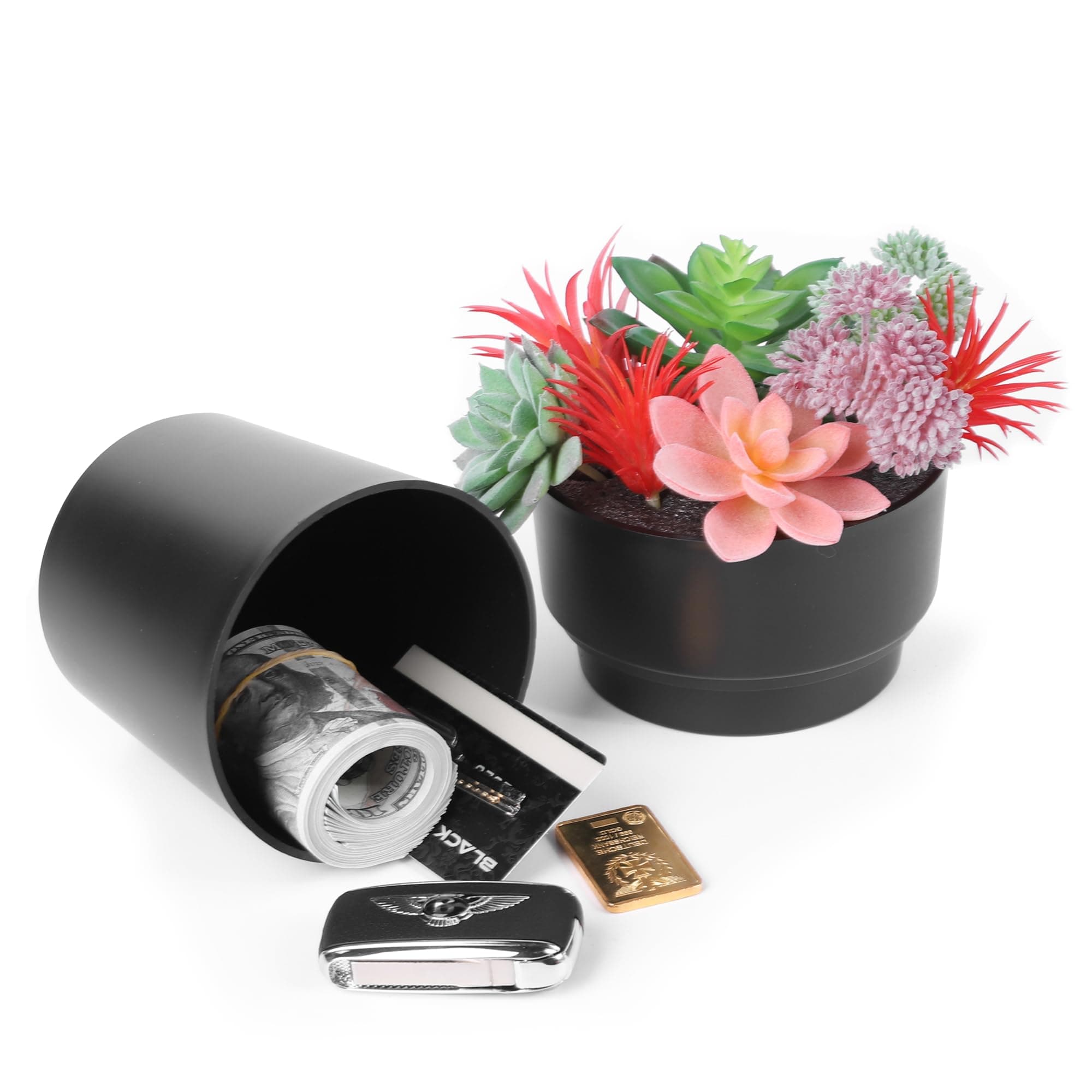 Flower Pot With Hidden Safe & Secret Compartment,Secret Stash Key Hider,Hide a Key Secret Safe (Black 2)