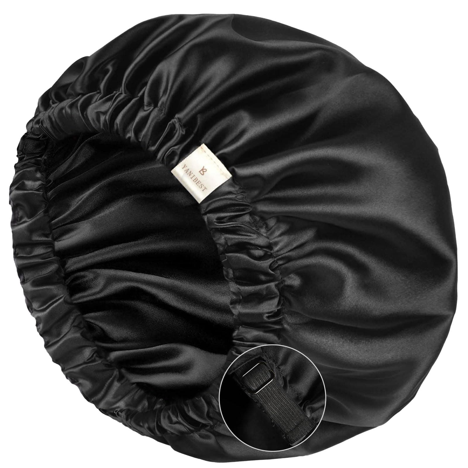 YANIBEST Large Sleep Bonnet Cap Womens Satin Bonnet for Sleeping, Black/Black, Extra Large, Double Layer, Super Smooth, for Natural Hair