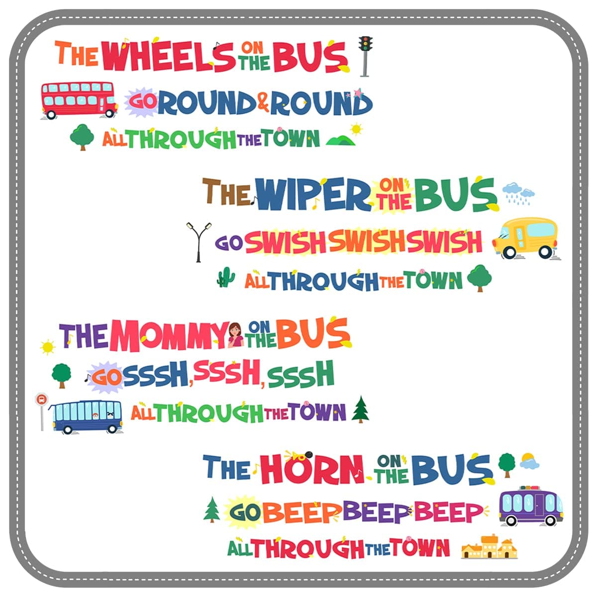 DEKOSHKids Decor Wheels on The Bus theme Nursery Wall Decal - Colorful & Educational Design