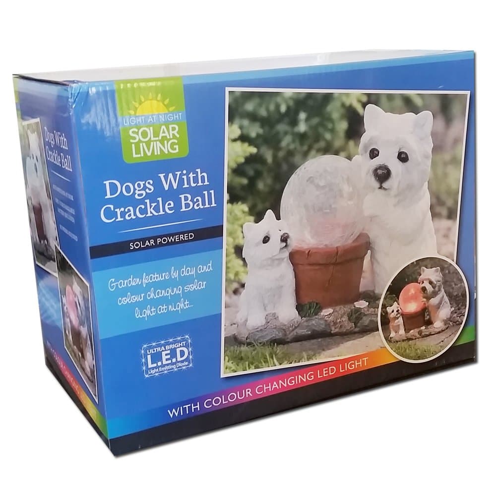 Solar Light White Terrier Dogs With Crackle Ball Led Garden Light Statue