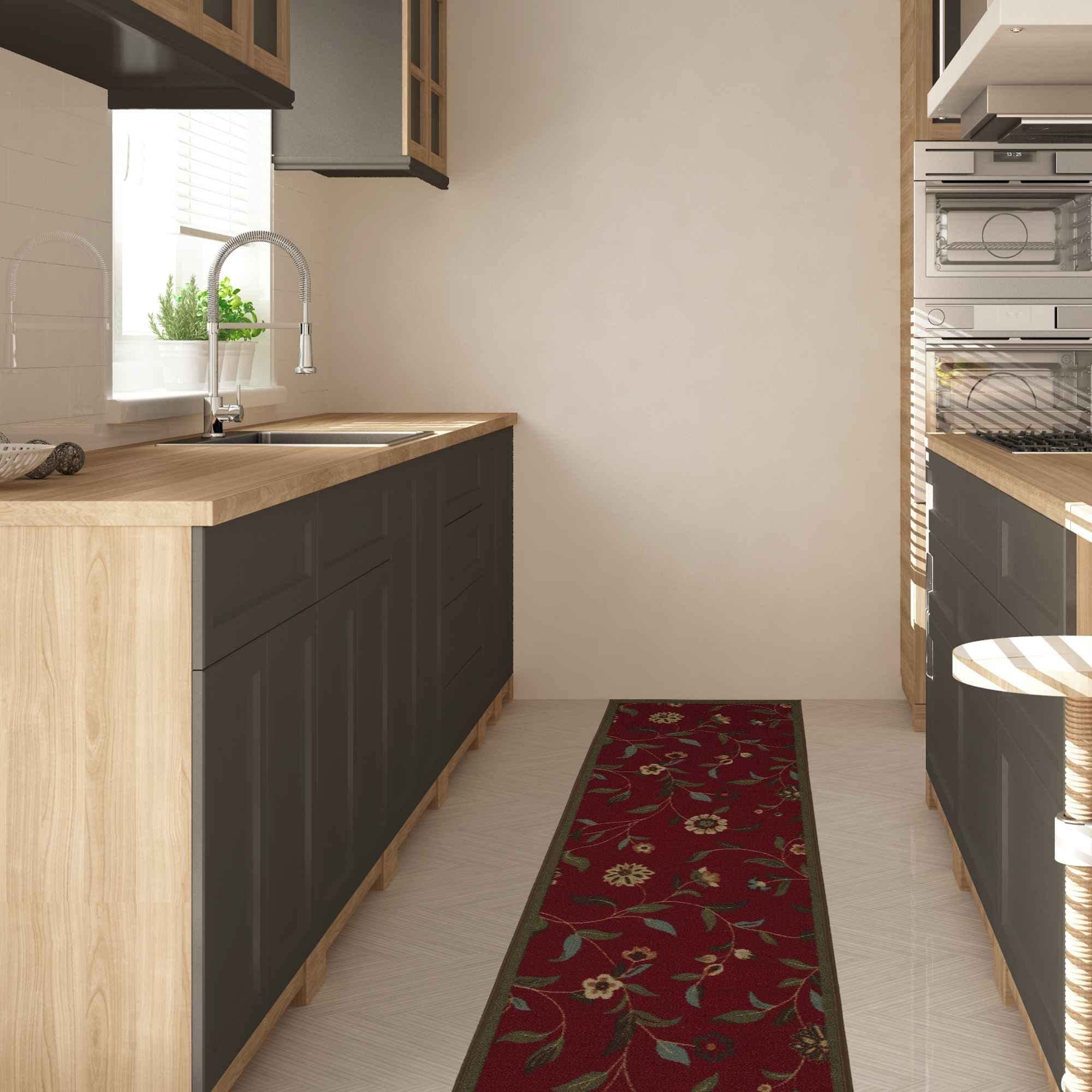 1'10 X7'0 , Red Flora : Ottomanson Ottohome Collection Floral Garden Design Modern Area Rug with Non-Skid (Non-Slip) Rubber Backing (1'10" X 7'0", Red Flora)