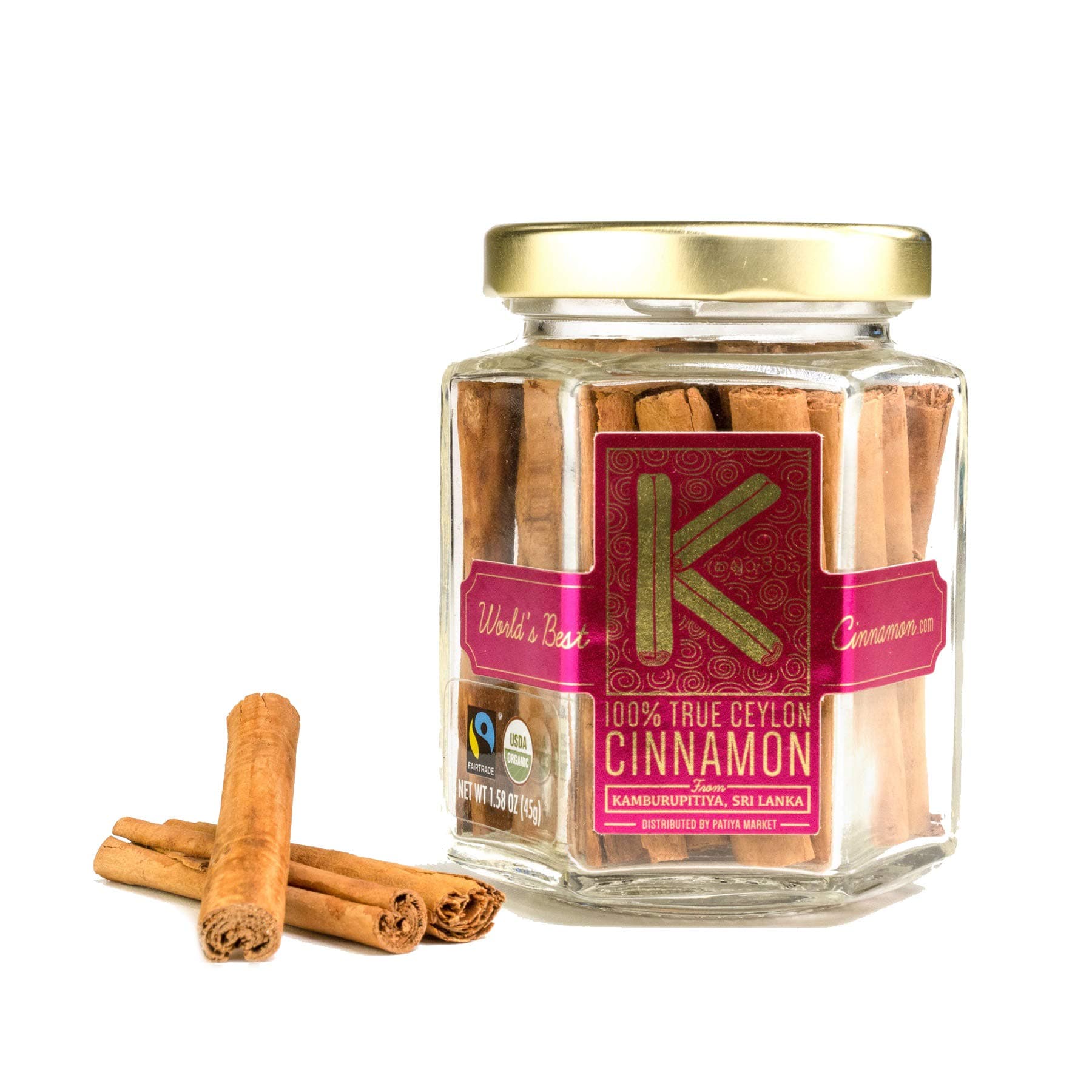 Highest Quality Premium Organic Ceylon Cinnamon Sticks (45g) by Patiya Market from Kamburupitiya, Sri Lanka - Zero Fillers, Raw, Gluten-Free, & Non-GMO