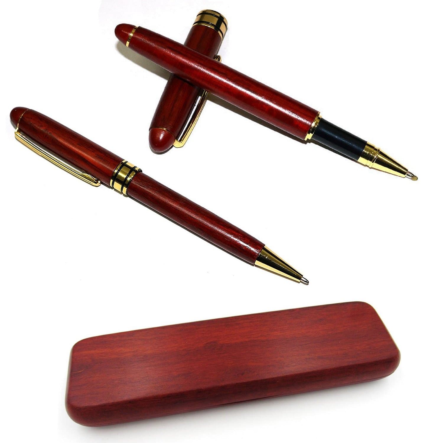 BG247 Rosewood Ballpoint 2 Pens Writing Set with Rosewood Pen Gift Box - Fancy Nice Gift Pen Set for Signature Executive Business
