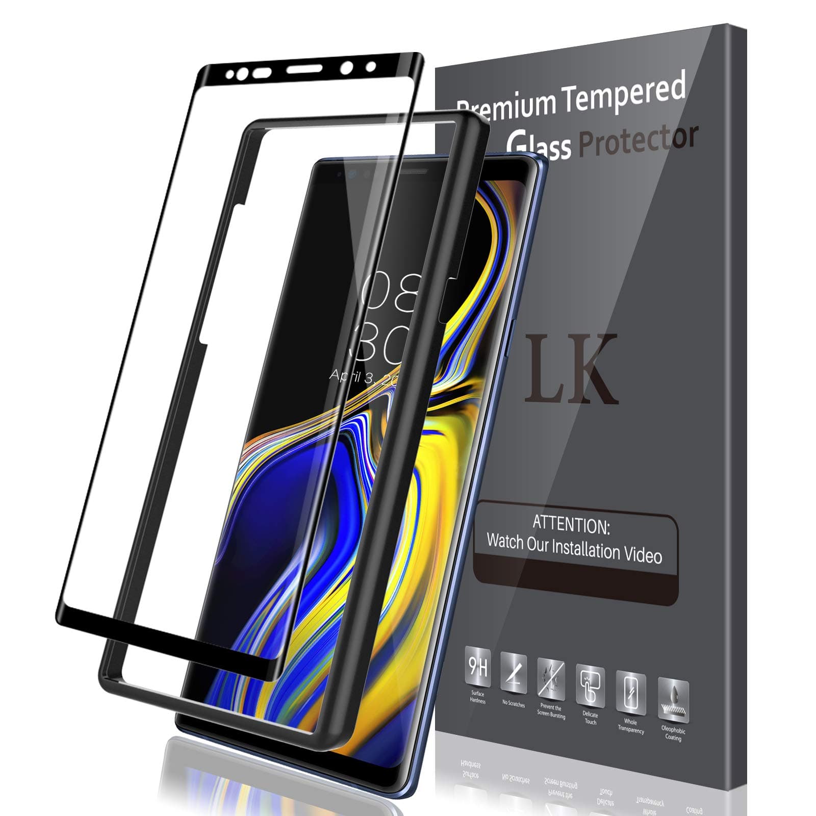 LK Screen Protector Compatible for Samsung Galaxy Note 9 Tempered Glass Case Friendly - Alignment Frame Easy Installation - 3D Curved - Full Coverage
