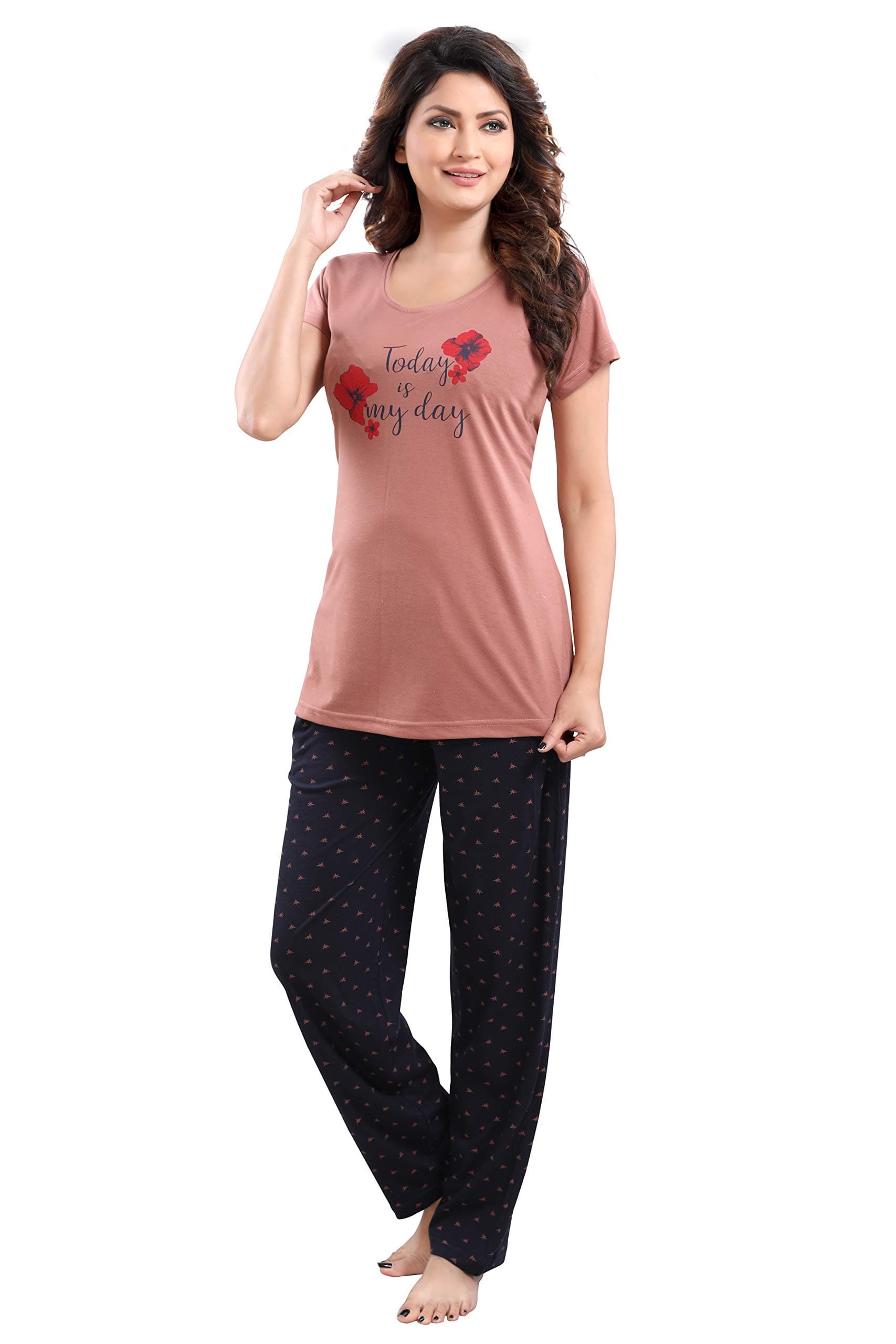 DZZOCotton Night Suit for Women Girls | Women's Printed Cotton Night Suit Set Pyjama Set Sleepwear Nightwear Nightdress Loungewear