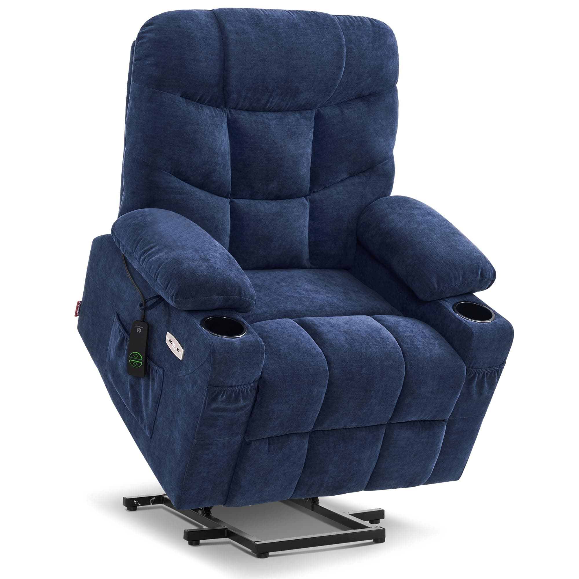 - MCombo Power Lift Recliner Chair with Extended Footrest for Elderly People, Fabric 7287 (Navy Blue, Medium)