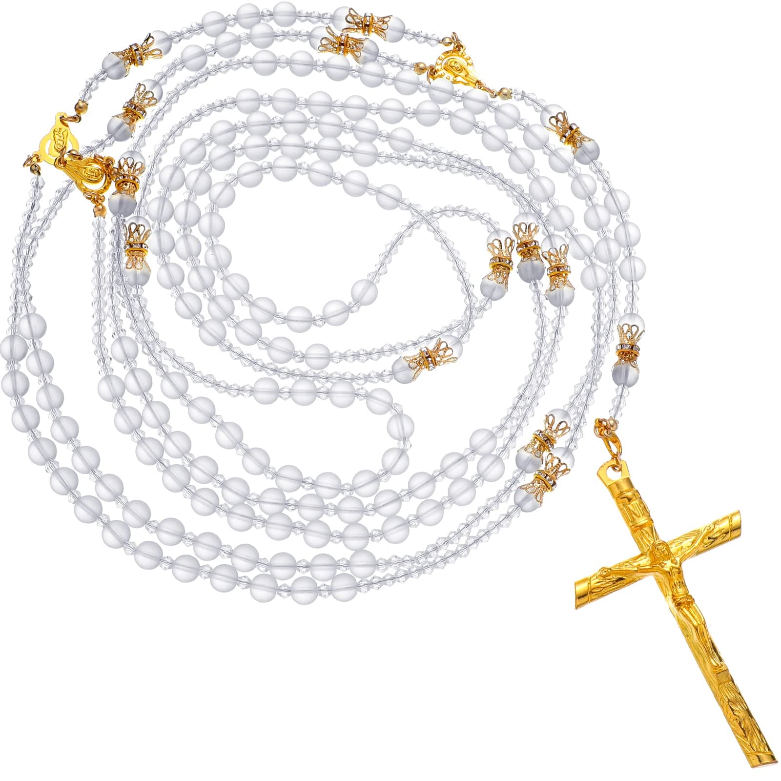 Nosiny Lazo De Boda Catolica Wedding Lasso Handcrafted Recuerdos De Boda Crystal Wedding Rosary Lasso for Ceremony(Gold)