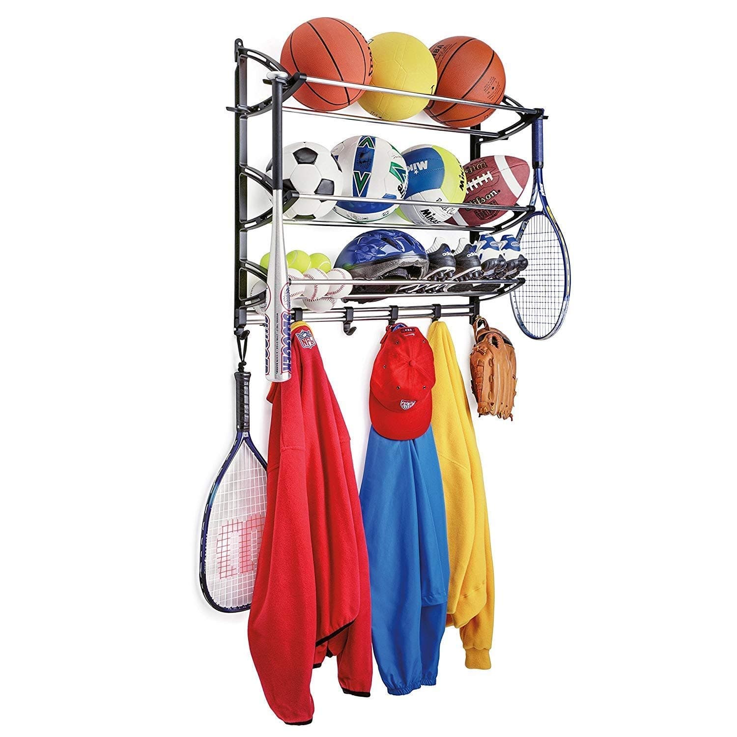 GTC Sports Equipment Organizer Rack|Multi Sports Gear Hanging Shelves Storage Hanging Rack|With Adjustable Hooks&Steel Rods Sports Rack (S 031)