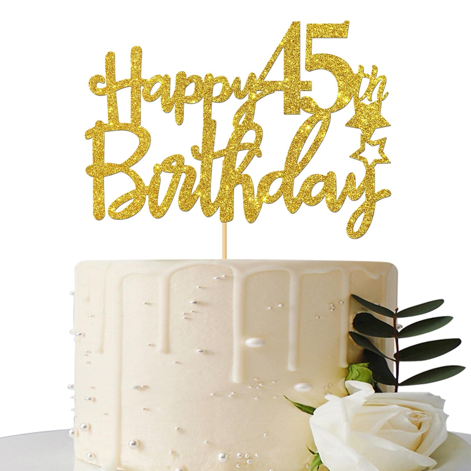 Gold Glitter Happy 45th Birthday Cake Topper,Hello 45, Cheers to 45 Years,45 & Fabulous Party Decoration