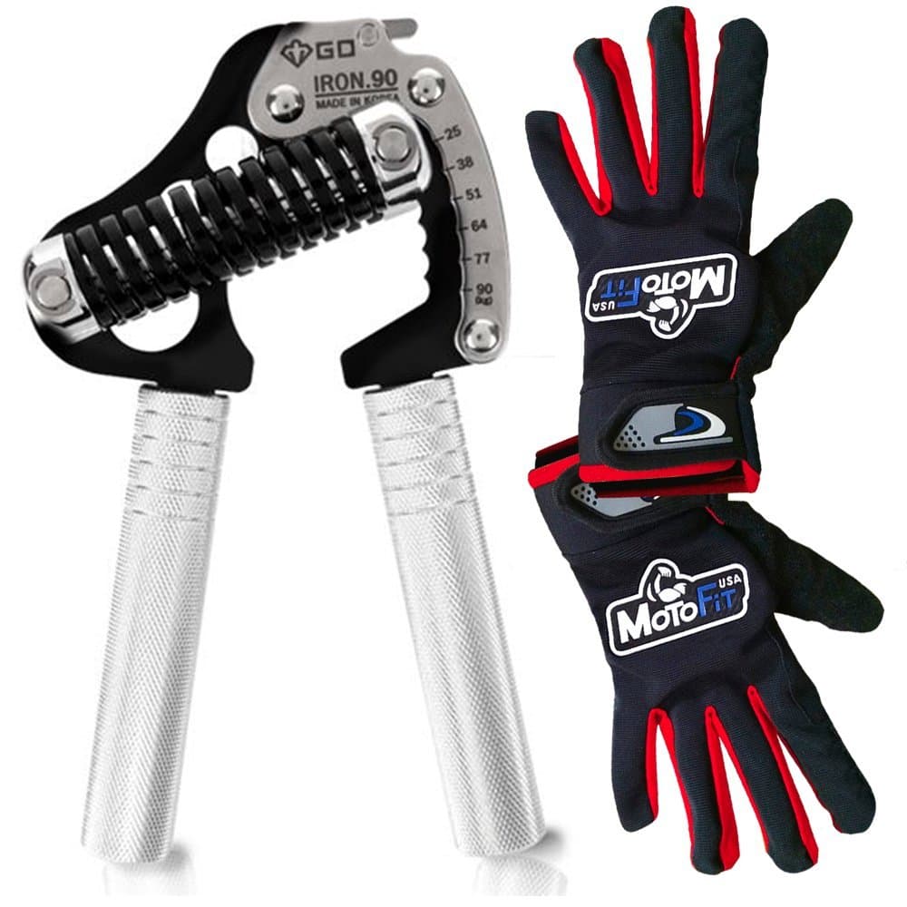 GD Iron GRIP EXT 90 Adjustable Hand Grip Strengthener (55 to 198 lb) along W/MotoFit exercise grip gloves, perfect for Musicians Athletes and Hand Rehabilitation Exercising