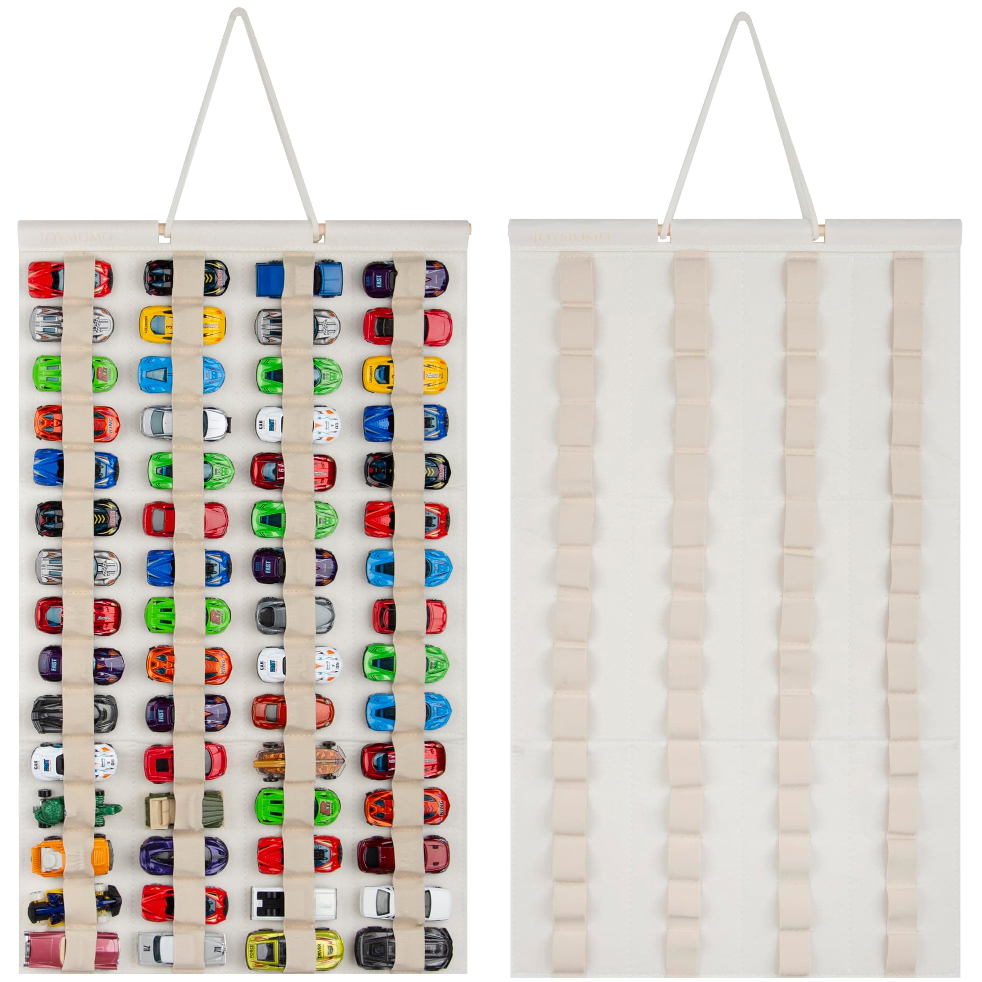 Hanging Storage Organizer for Toy Cars Felt Display Case Hold Up 60 Toy Cars (Cream)