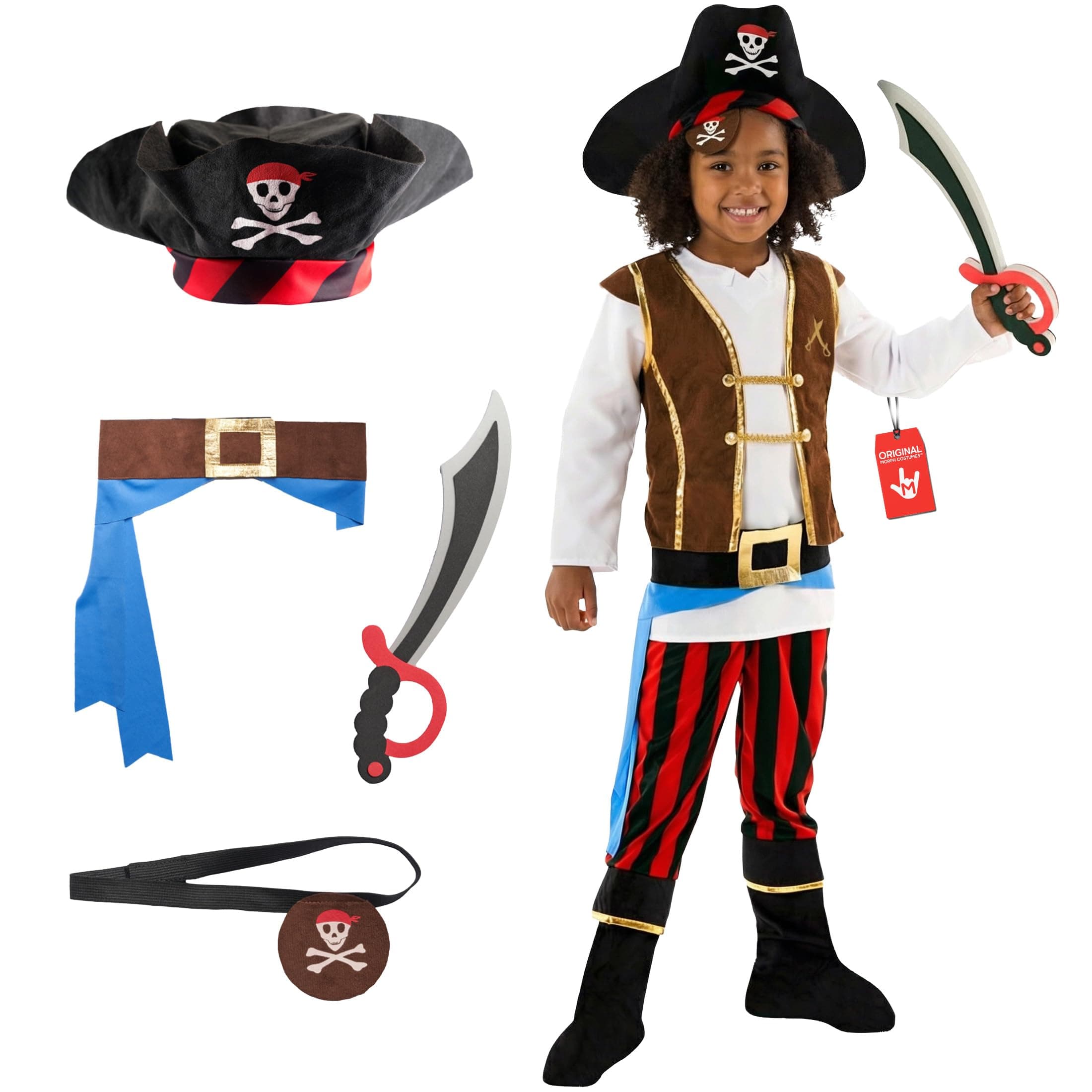 Morph Pirate Costume Kids, Boys Pirate Costume, Fun Pirates Dress Up for Kids, Pirates Costumes for Boys