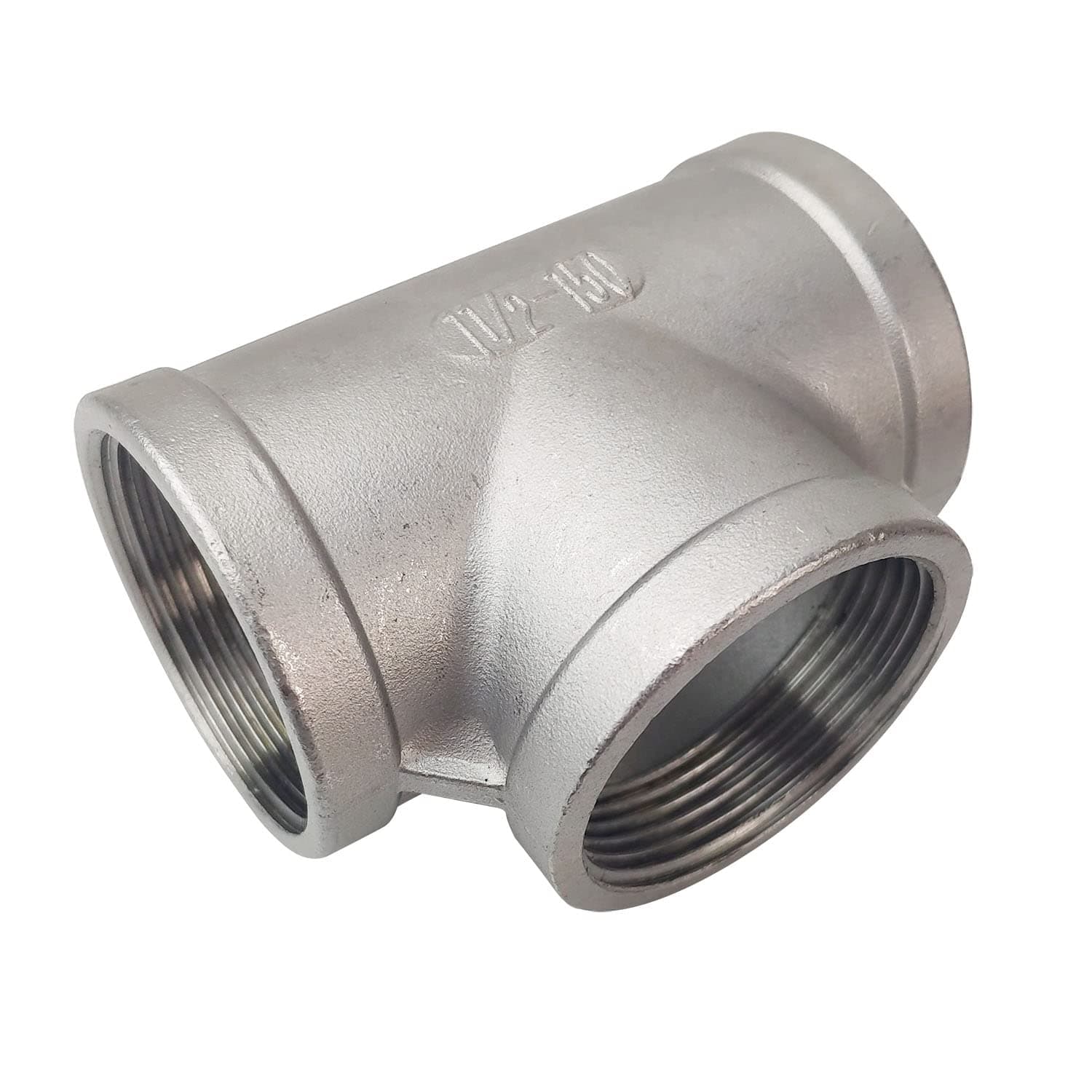 LOZOME 1-1/2" Stainless Steel Tee Female NPT Threaded T Shaped 3 Way Cast Pipe Fitting SS304