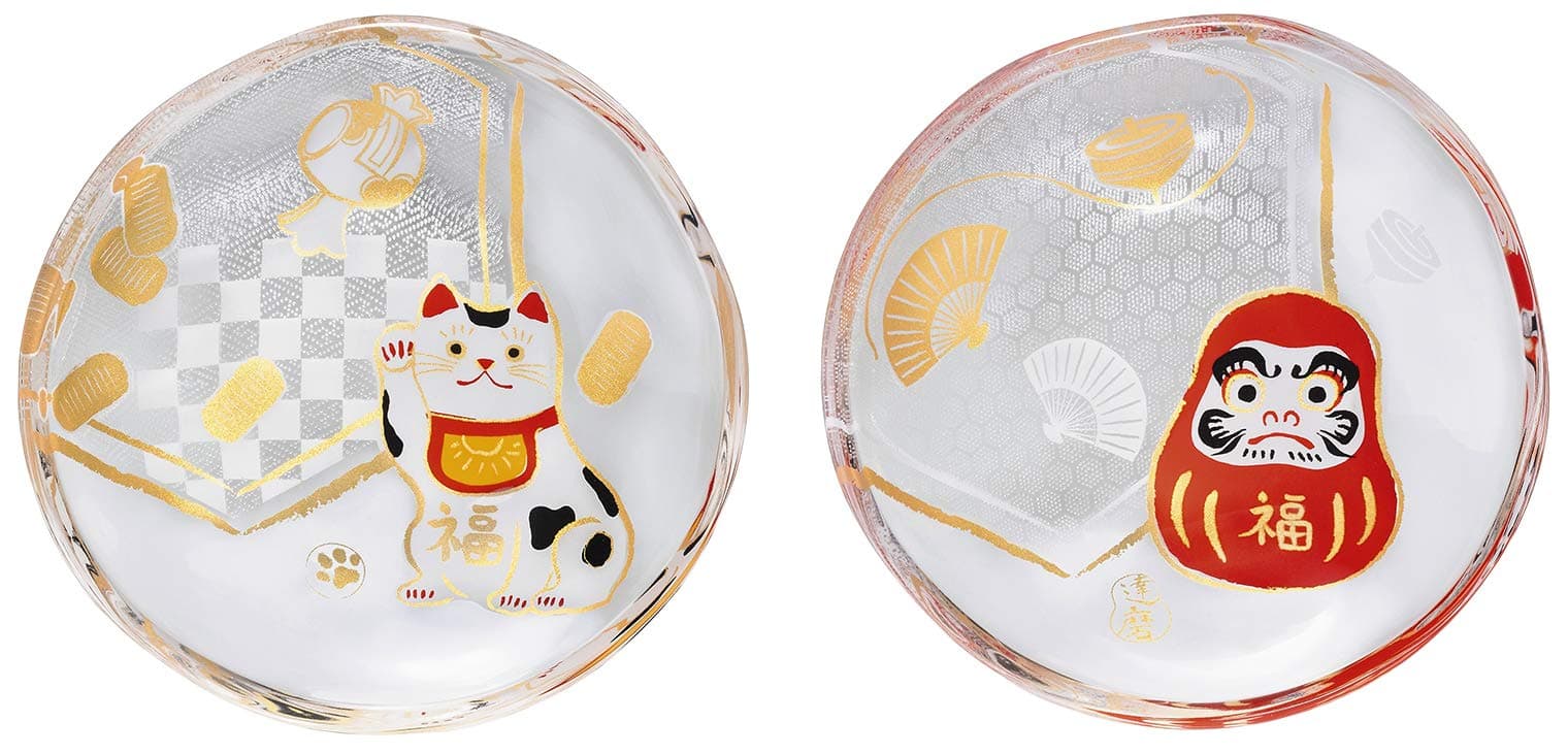 Aderia S-6283 Small Plates, Glass Plates, Medeta Mono Lucky Bean Plates Pair Set, Japanese Presentation Box, Birthday Gift, Present