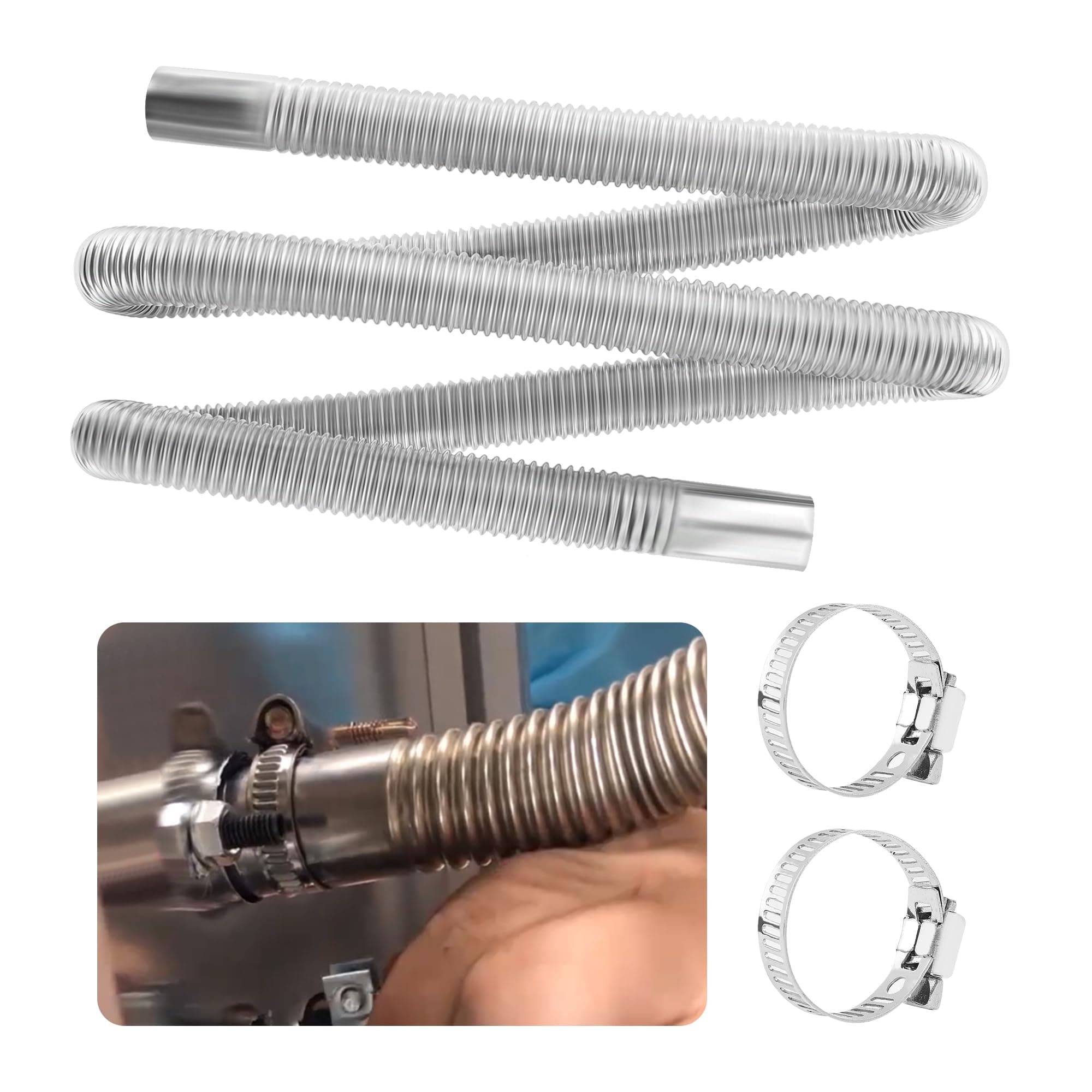 47.2" Diesel Heater Exhaust Pipe,1" ID Stainless Steel Flexible Exhaust Tubing with 2 Hose Clamps,Universal Exhaust Hose Kit Diesel Heater Accessories for Diesel Air Heater (47.2")