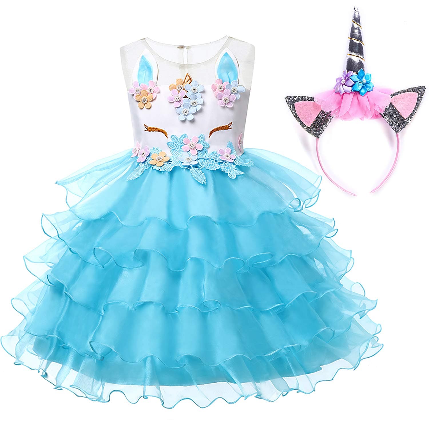 MUABABY Baby Girl Unicorn Costume Pageant Flower Princess Party Dress with Headband