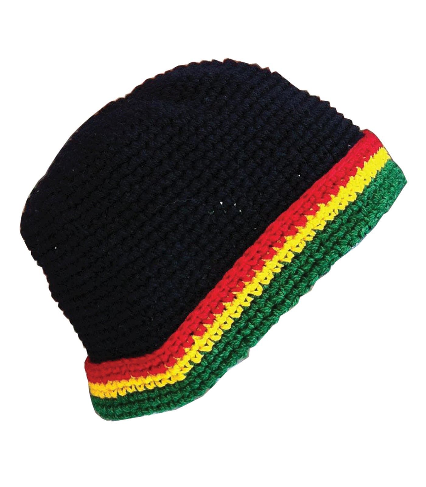 Hand Made Cotton Fold up Brim Hat Rasta Reggae Black Toboggan Winter Ski Beanie Cap