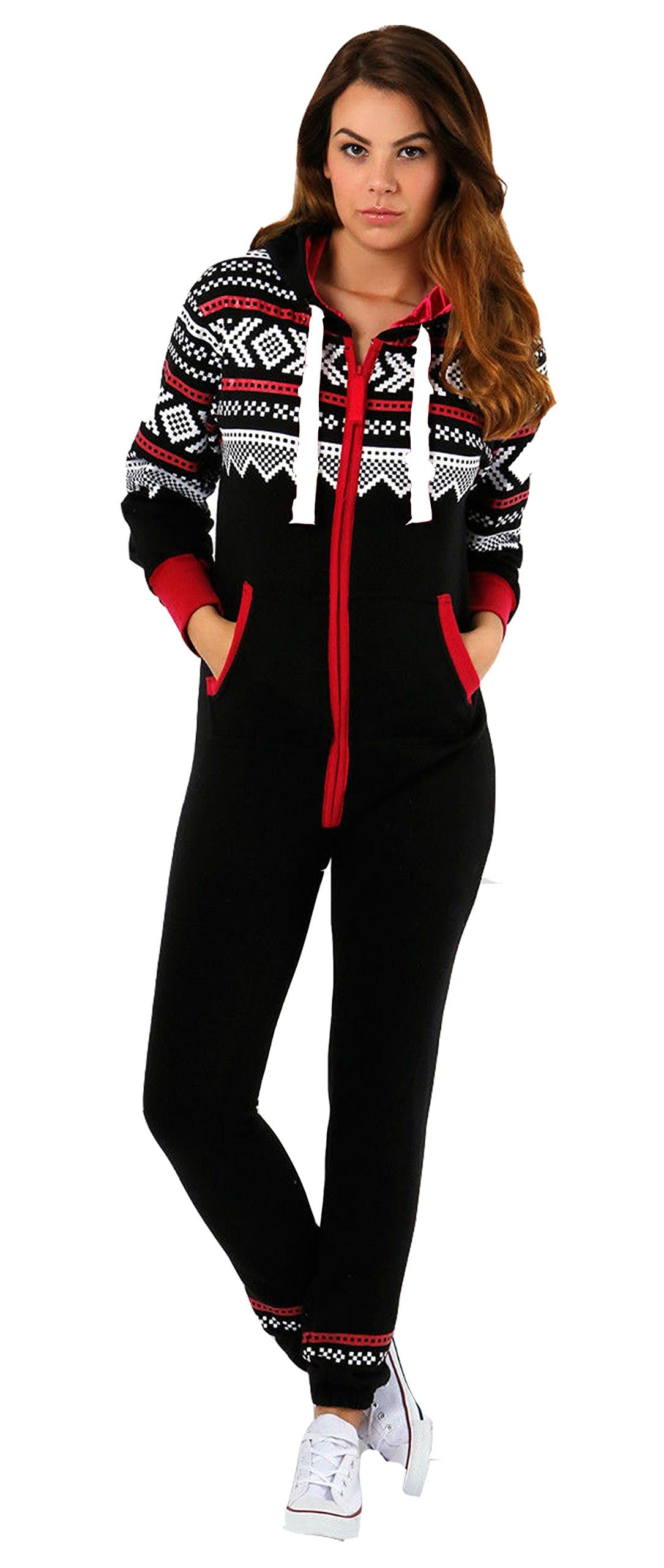 Women Ladies Printed Onesie Hoody All In One Zip Hoodie Jumpsuit