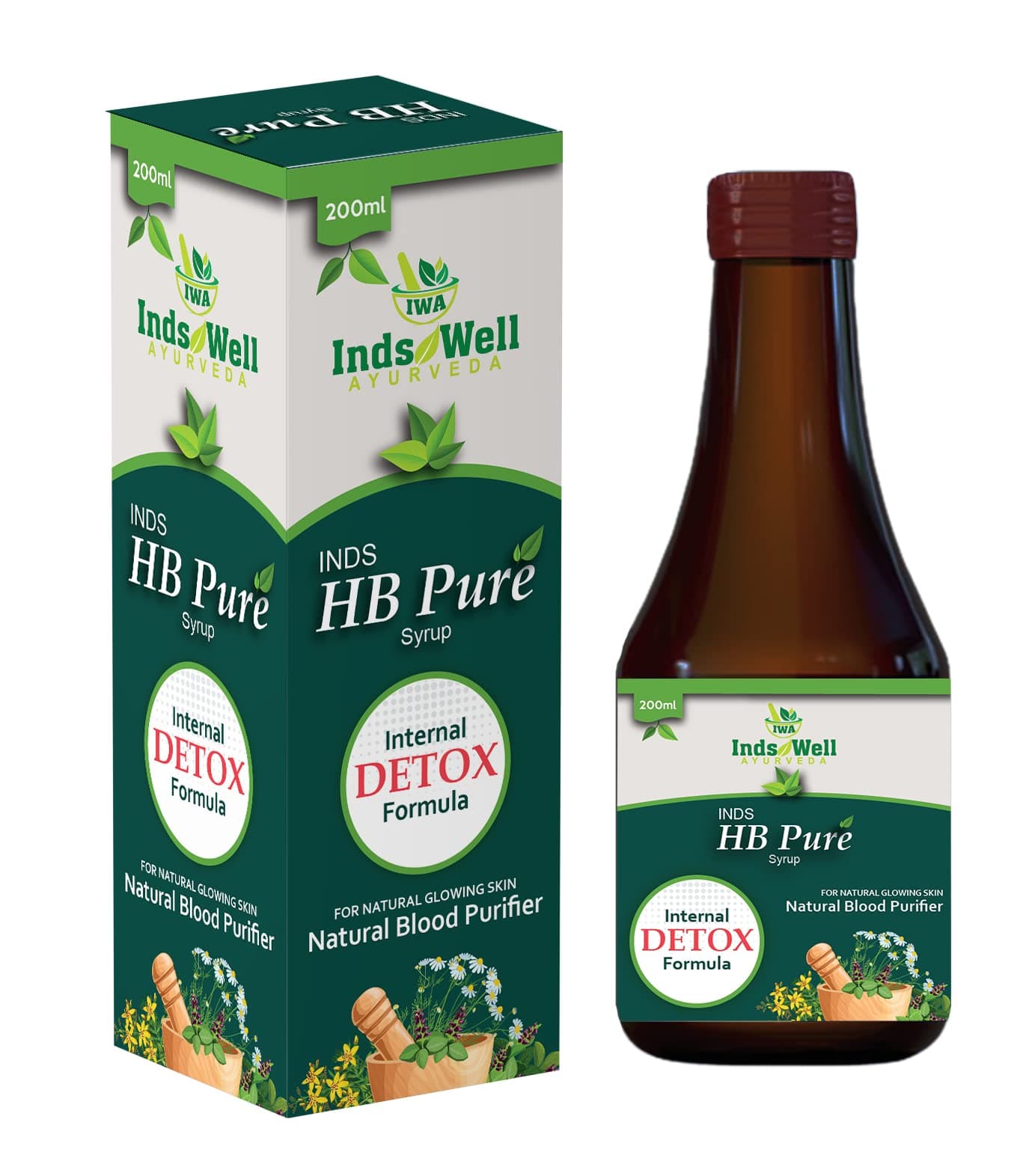 Inds HB Pure| Herbal Blood Purifier | For Acne Relief| Tonic For Sensitive Skin| For Pimple Free Skin| 100% Ayurvedic | 200 ml