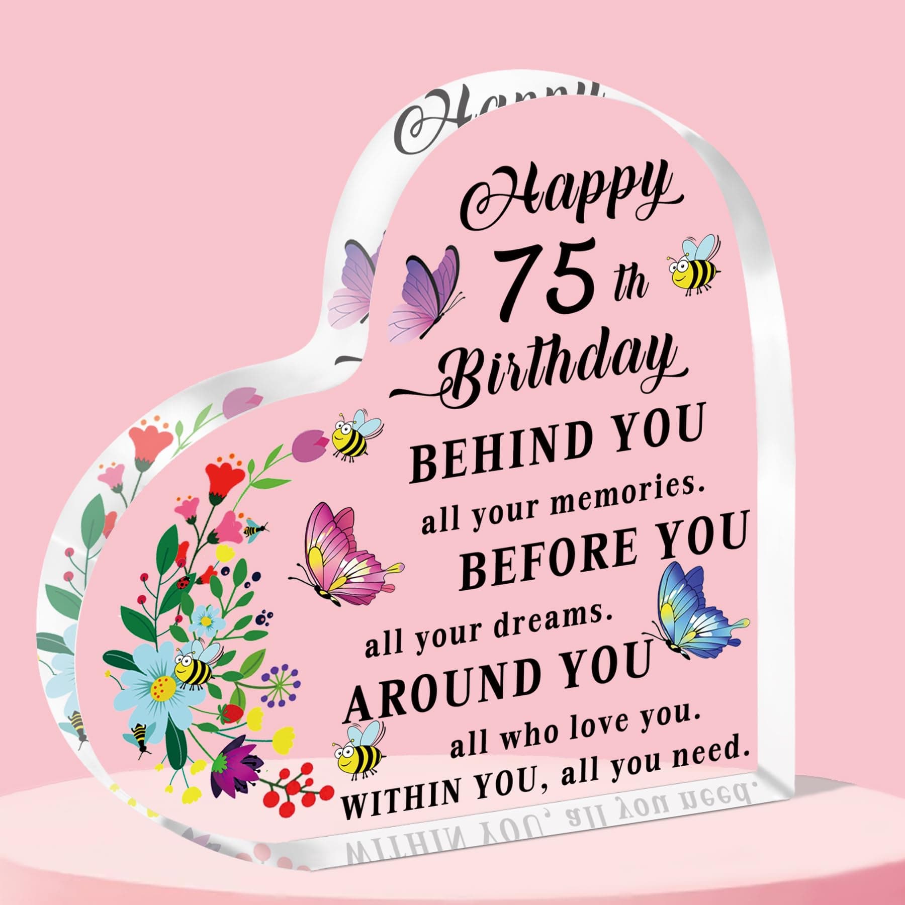 75th Birthday Gifts for Women, Personalised Heart Shaped Acrylic 75th birthday Keepsake Gifts, Unique 75 Birthday Gifts for Mum Grandma Friends, Happy 75 Year Old Gifts for Her