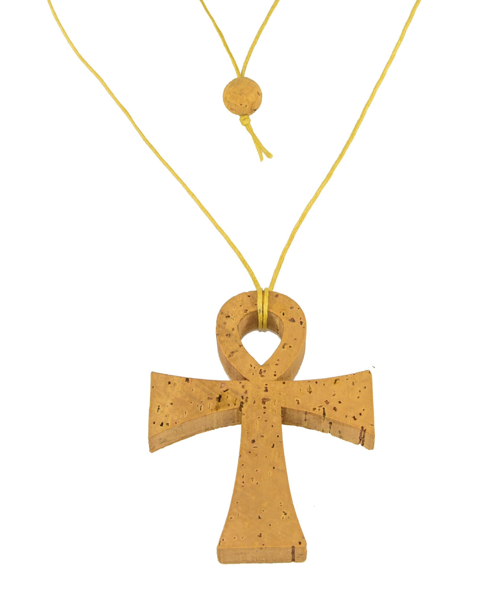 Ancient Egyptian Ankh Cross Pendant Necklace Jewelry in Cork Wood. Protection Symbol as featured on Etsy.