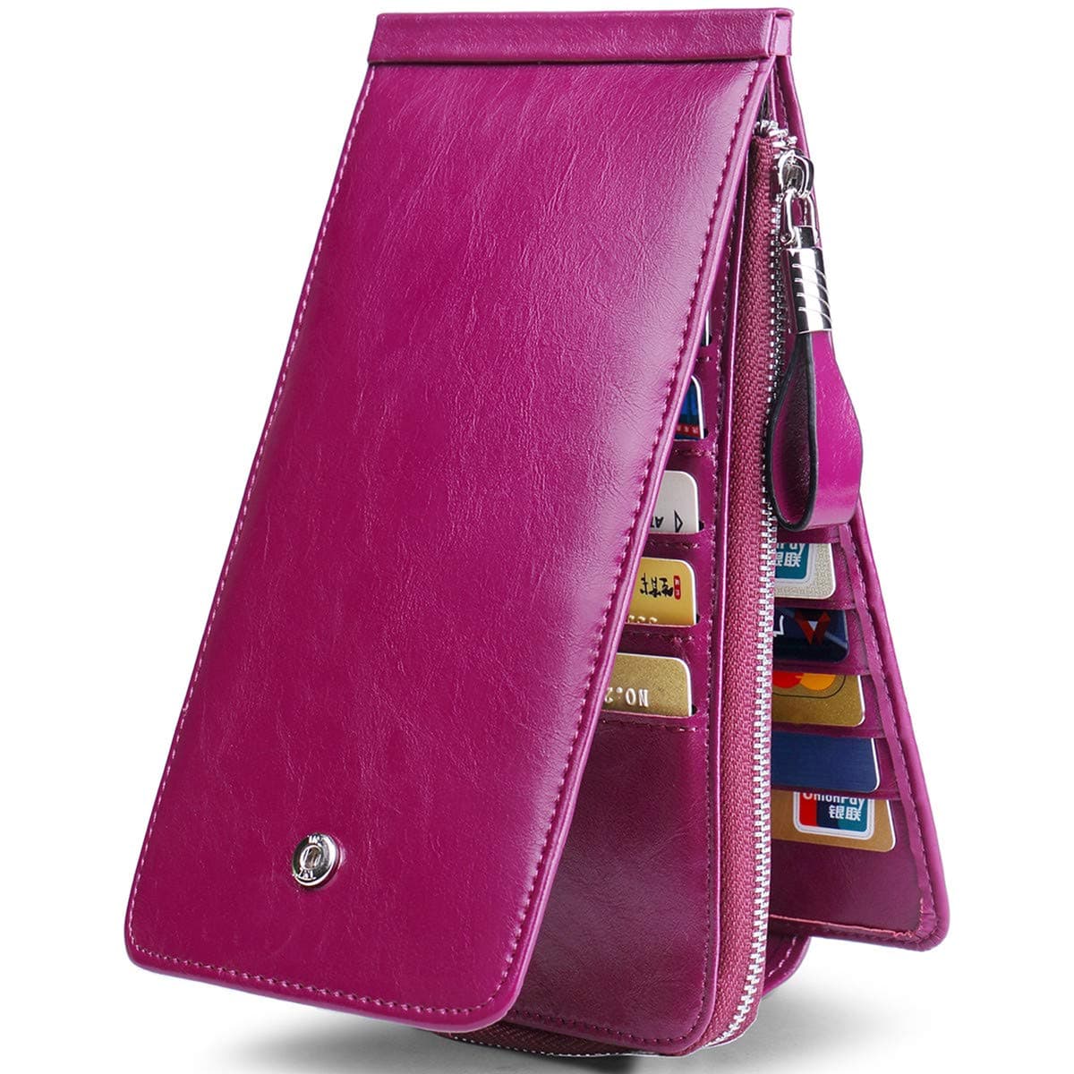 Women's Genuine Leather Credit Card Holder RFID Long Zipper Purse Wallet