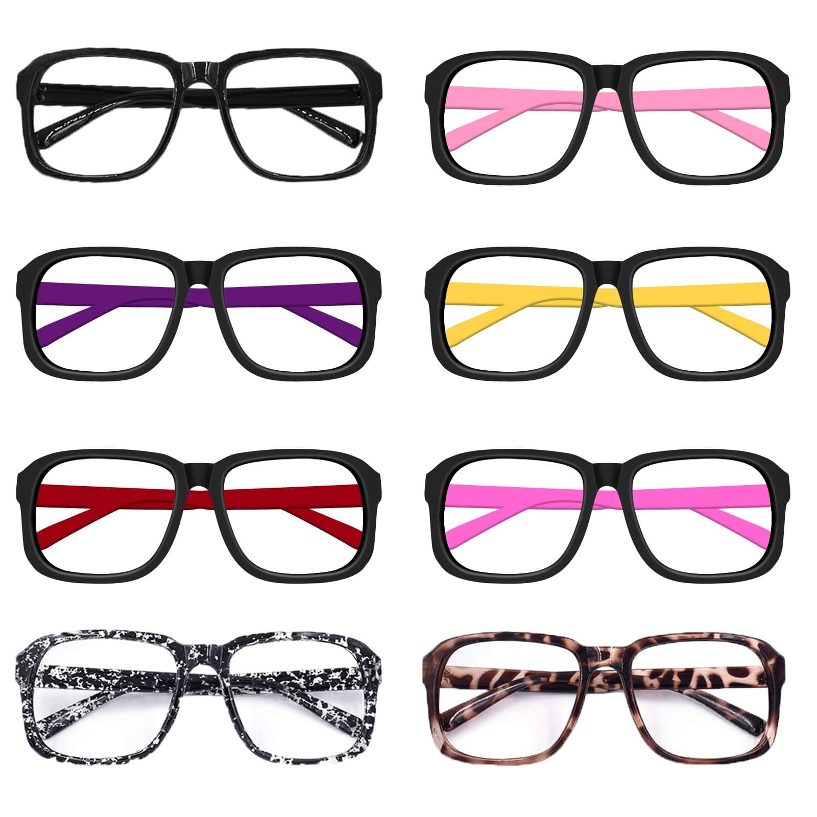 8 Pack Kids NO LENS Ultralight Square Frame Glasses Neon Color Party Favors