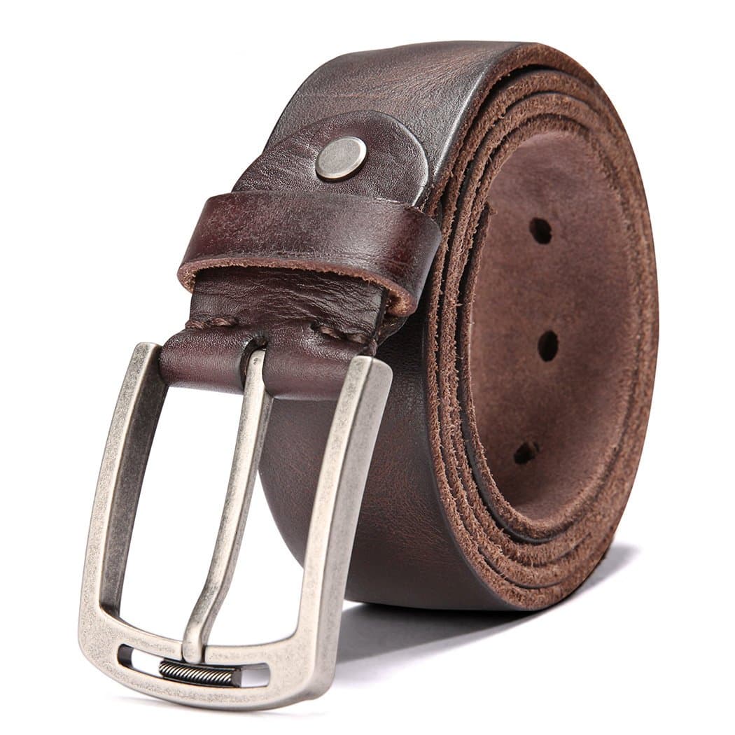KEECOW HYHZ Men's Full Grain Leather Belt,Casual Genuine Leather Waist Strap With Anti-Scratch Pin Buckle(Casual Coffee)